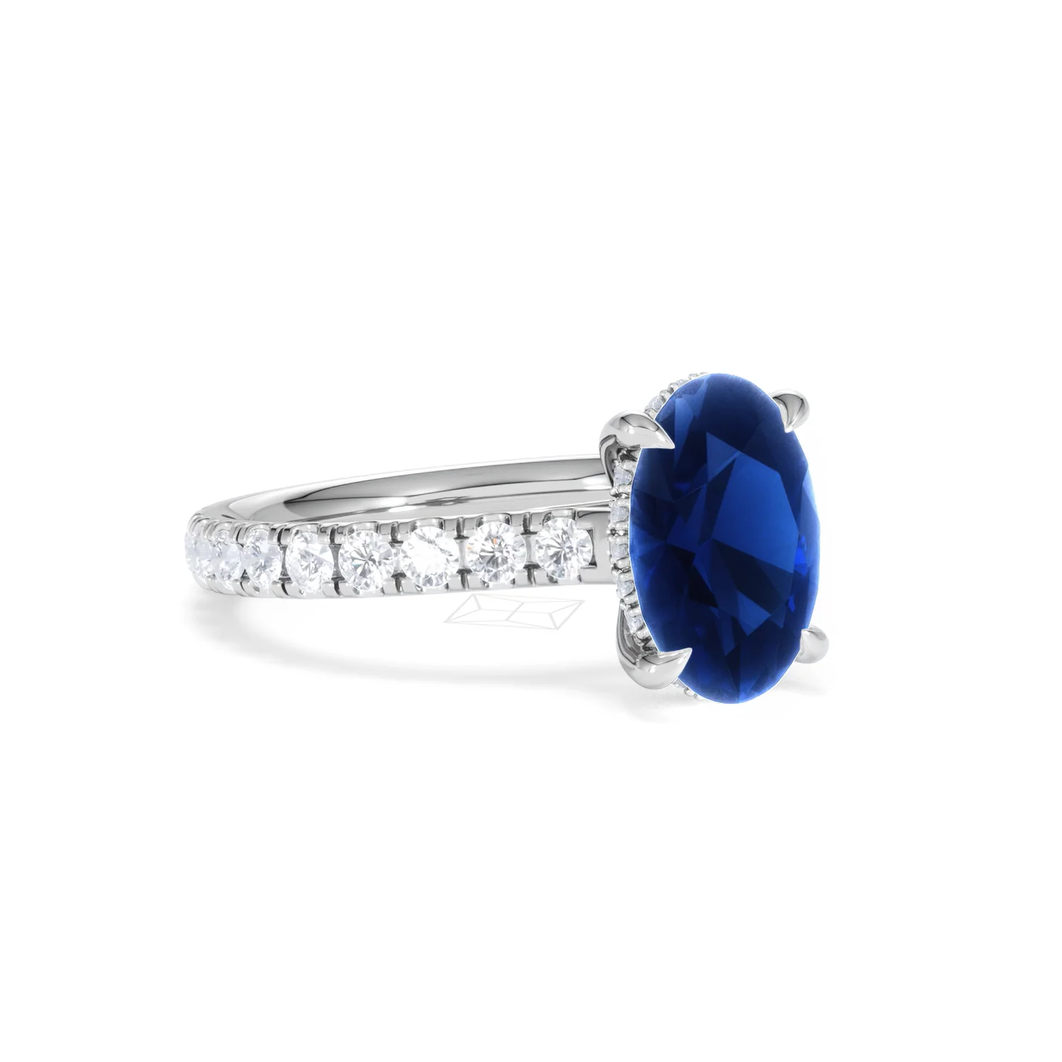 Amora Gem 2.00ct Oval Cut Lab Sapphire Hidden Halo Engagement Ring with Side Stones in 18K White Gold - Image 16