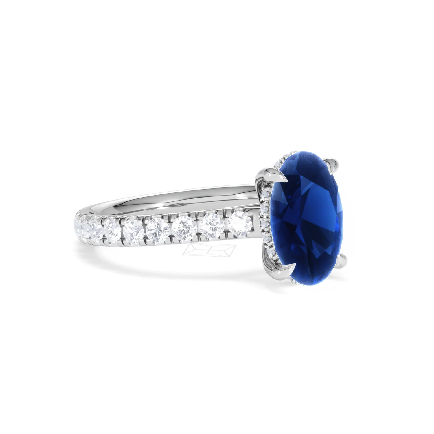 Amora Gem 2.00ct Oval Cut Lab Sapphire Hidden Halo Engagement Ring with Side Stones in 18K White Gold - Image 17
