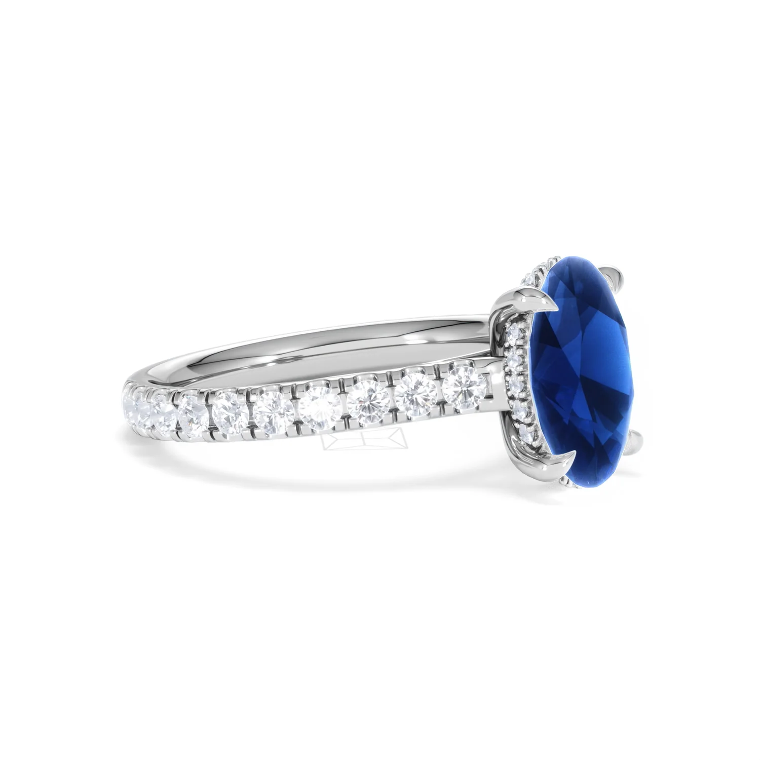 Amora Gem 2.00ct Oval Cut Lab Sapphire Hidden Halo Engagement Ring with Side Stones in 18K White Gold - Image 20