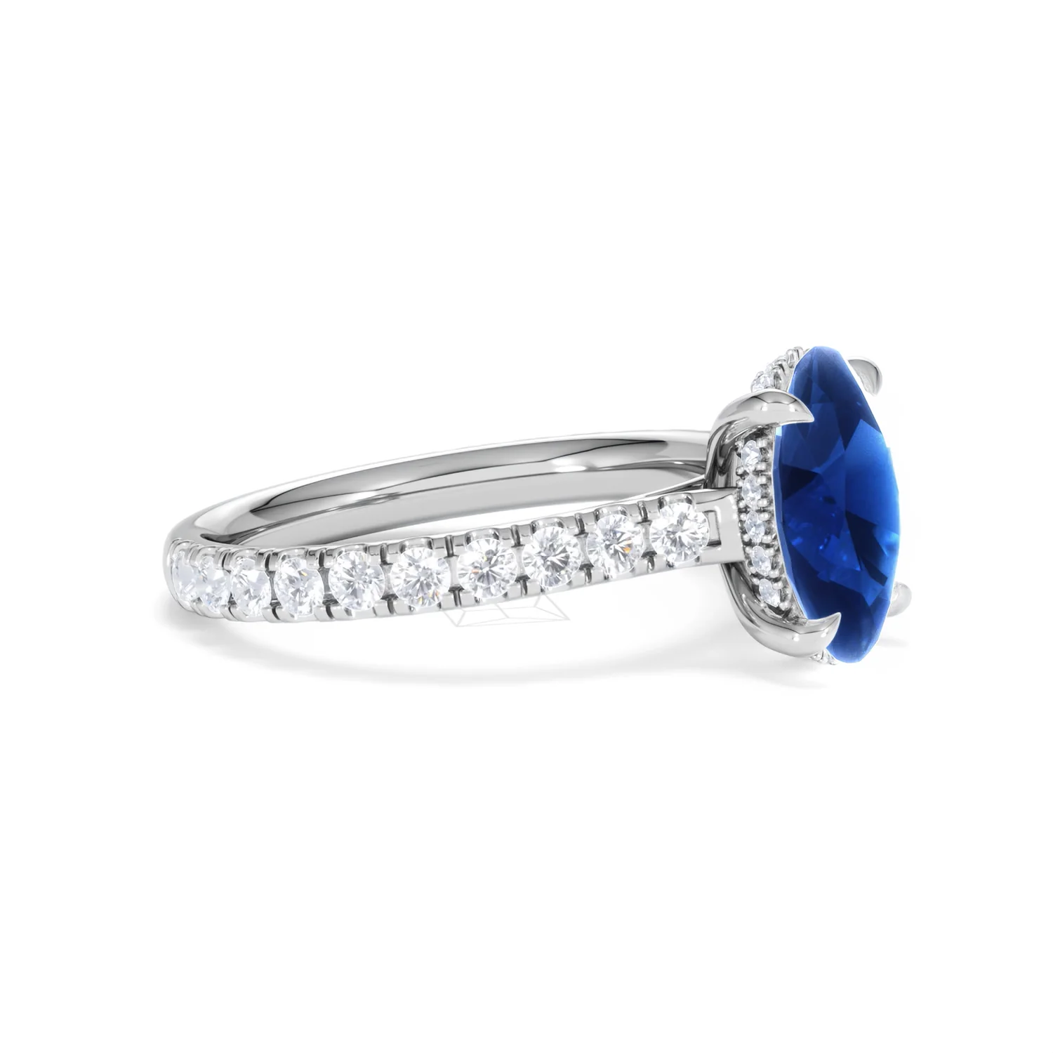 Amora Gem 2.00ct Oval Cut Lab Sapphire Hidden Halo Engagement Ring with Side Stones in 18K White Gold - Image 22