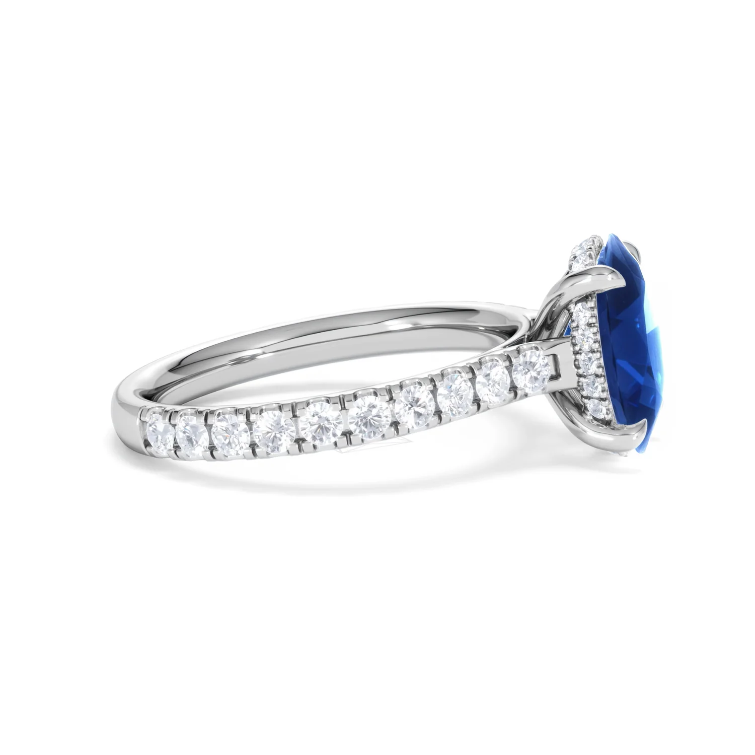 Amora Gem 2.00ct Oval Cut Lab Sapphire Hidden Halo Engagement Ring with Side Stones in 18K White Gold - Image 26