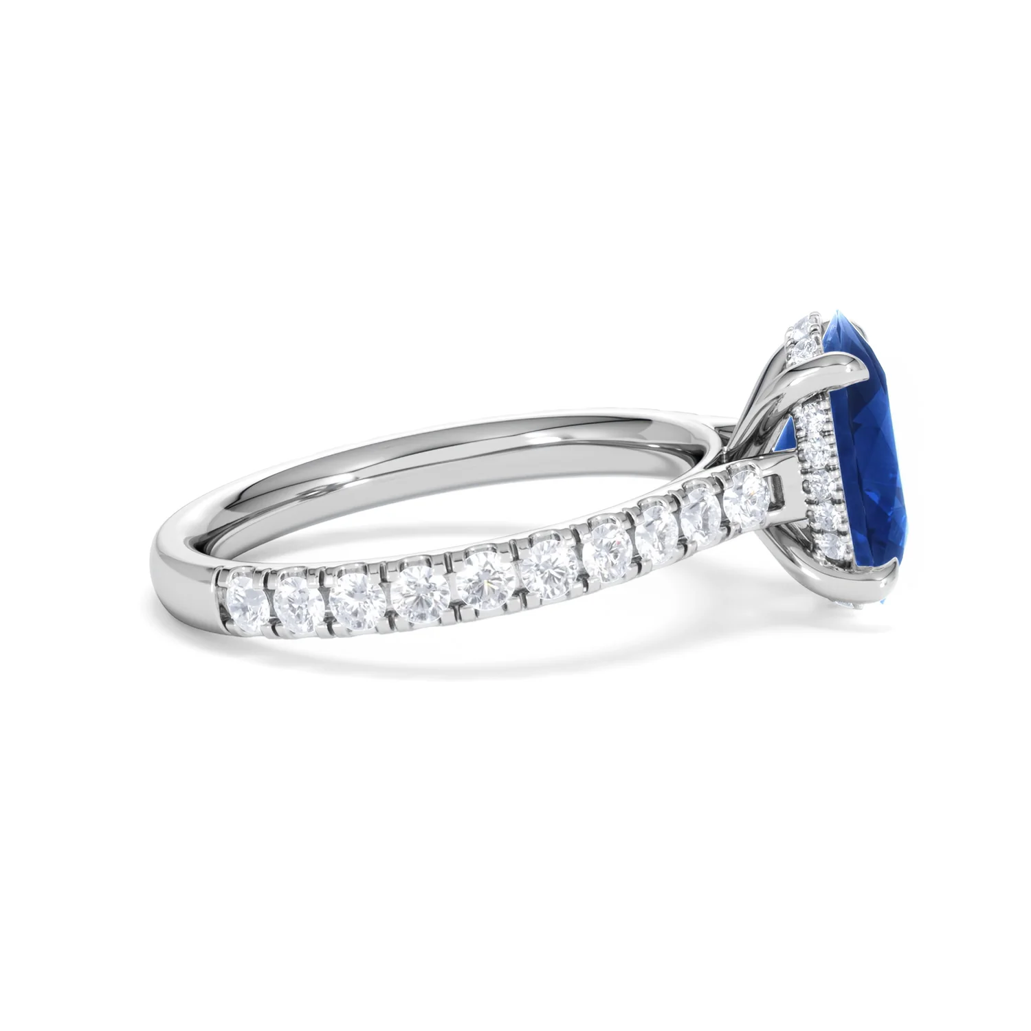 Amora Gem 2.00ct Oval Cut Lab Sapphire Hidden Halo Engagement Ring with Side Stones in 18K White Gold - Image 28