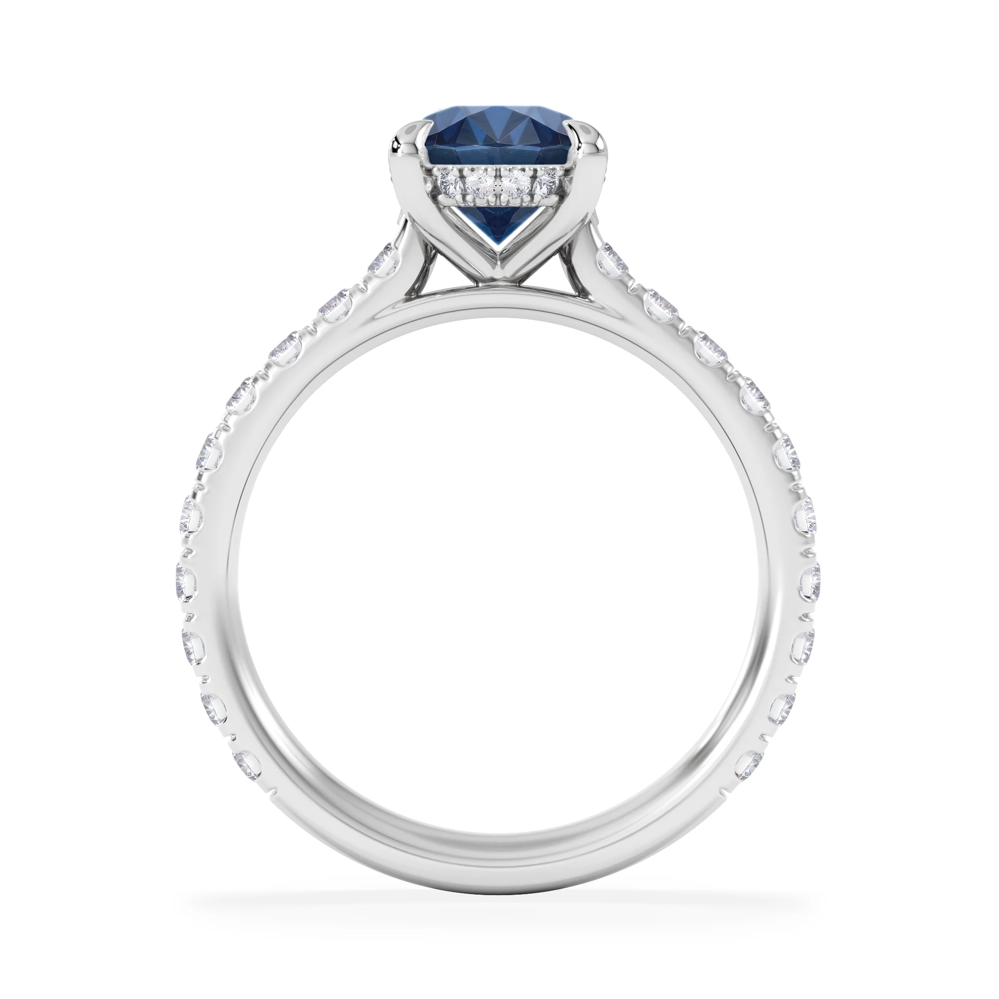 Amora Gem 2.00ct Oval Cut Lab Sapphire Hidden Halo Engagement Ring with Side Stones in 18K White Gold - Image 3