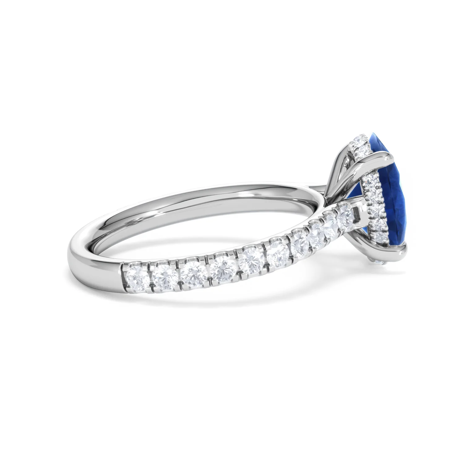 Amora Gem 2.00ct Oval Cut Lab Sapphire Hidden Halo Engagement Ring with Side Stones in 18K White Gold - Image 31