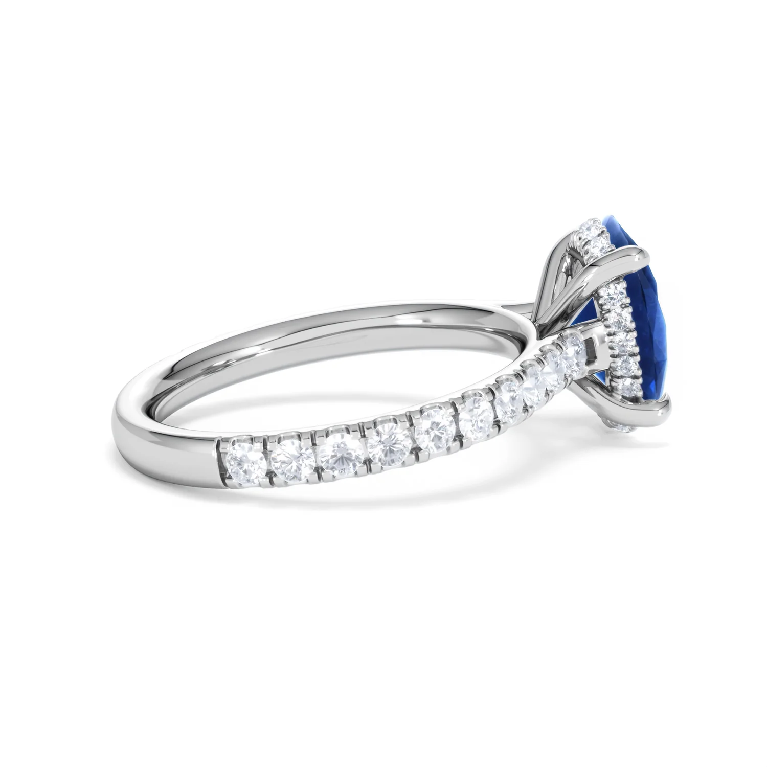 Amora Gem 2.00ct Oval Cut Lab Sapphire Hidden Halo Engagement Ring with Side Stones in 18K White Gold - Image 32