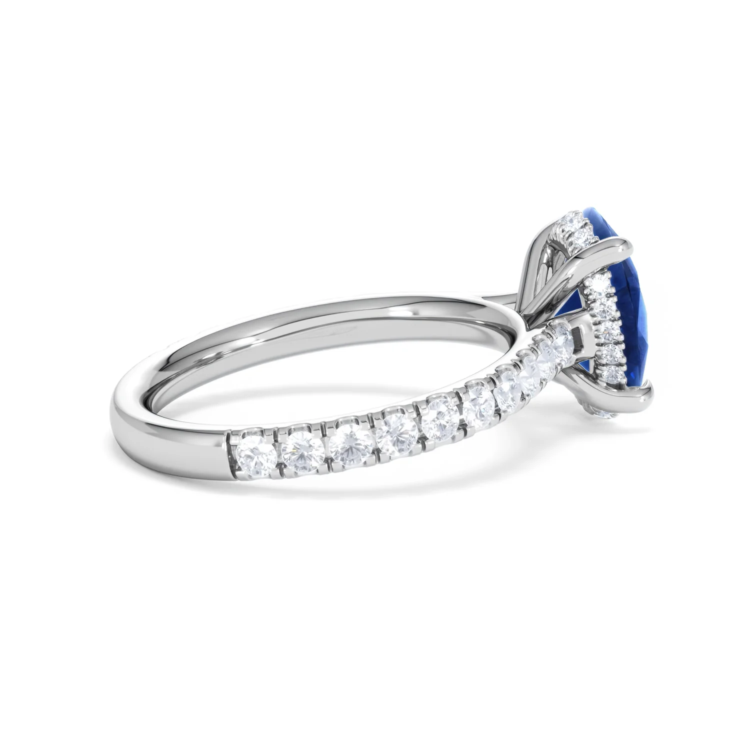 Amora Gem 2.00ct Oval Cut Lab Sapphire Hidden Halo Engagement Ring with Side Stones in 18K White Gold - Image 33