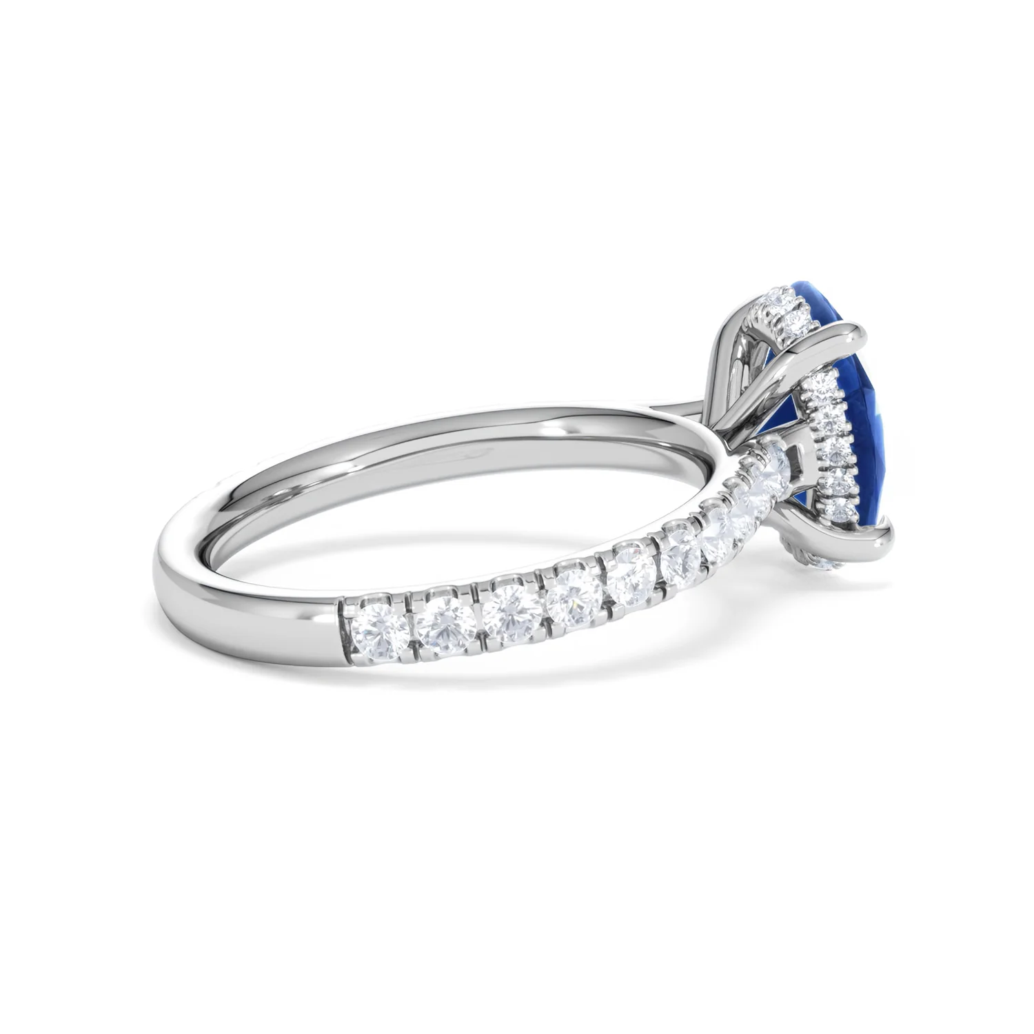 Amora Gem 2.00ct Oval Cut Lab Sapphire Hidden Halo Engagement Ring with Side Stones in 18K White Gold - Image 34