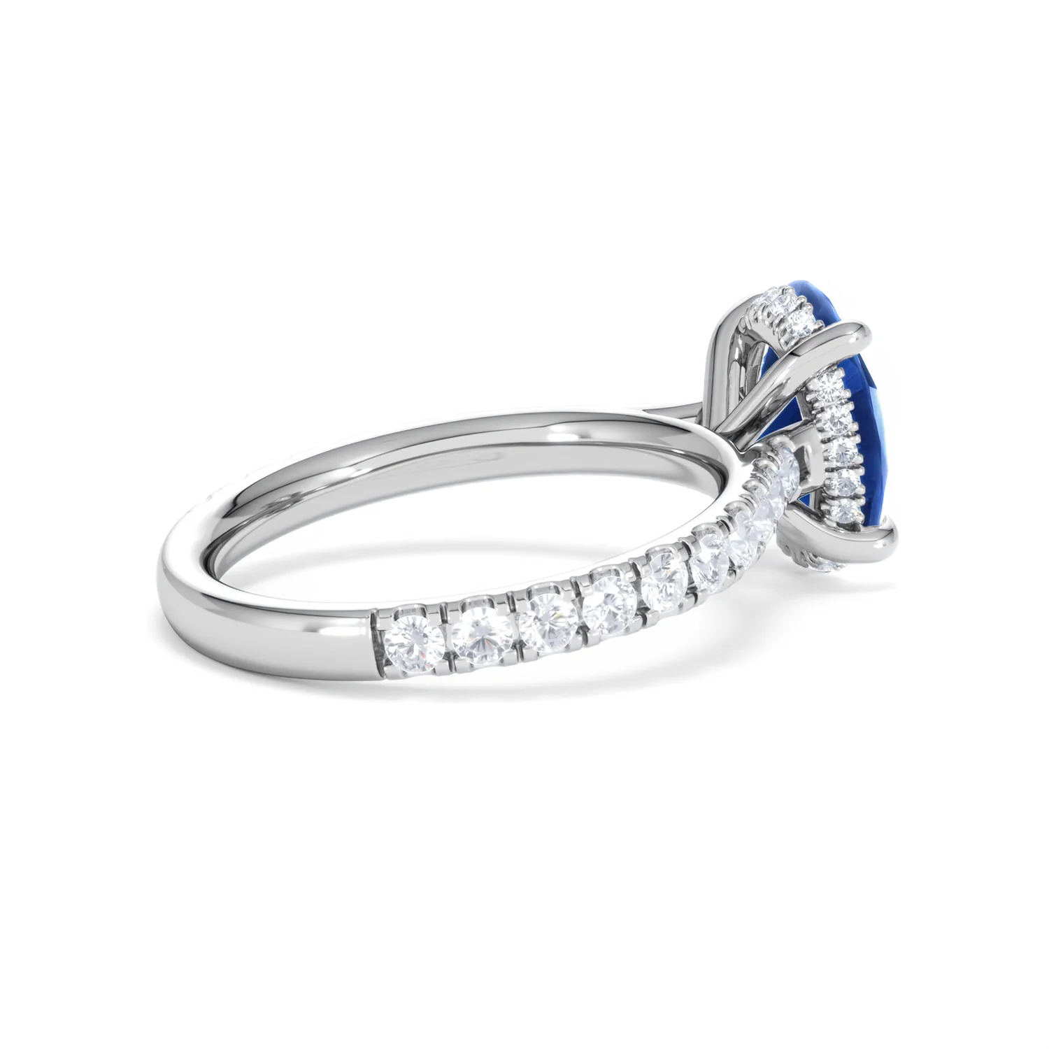 Amora Gem 2.00ct Oval Cut Lab Sapphire Hidden Halo Engagement Ring with Side Stones in 18K White Gold - Image 35