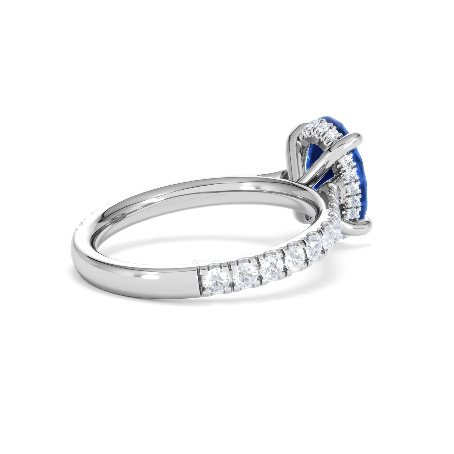 Amora Gem 2.00ct Oval Cut Lab Sapphire Hidden Halo Engagement Ring with Side Stones in 18K White Gold - Image 38