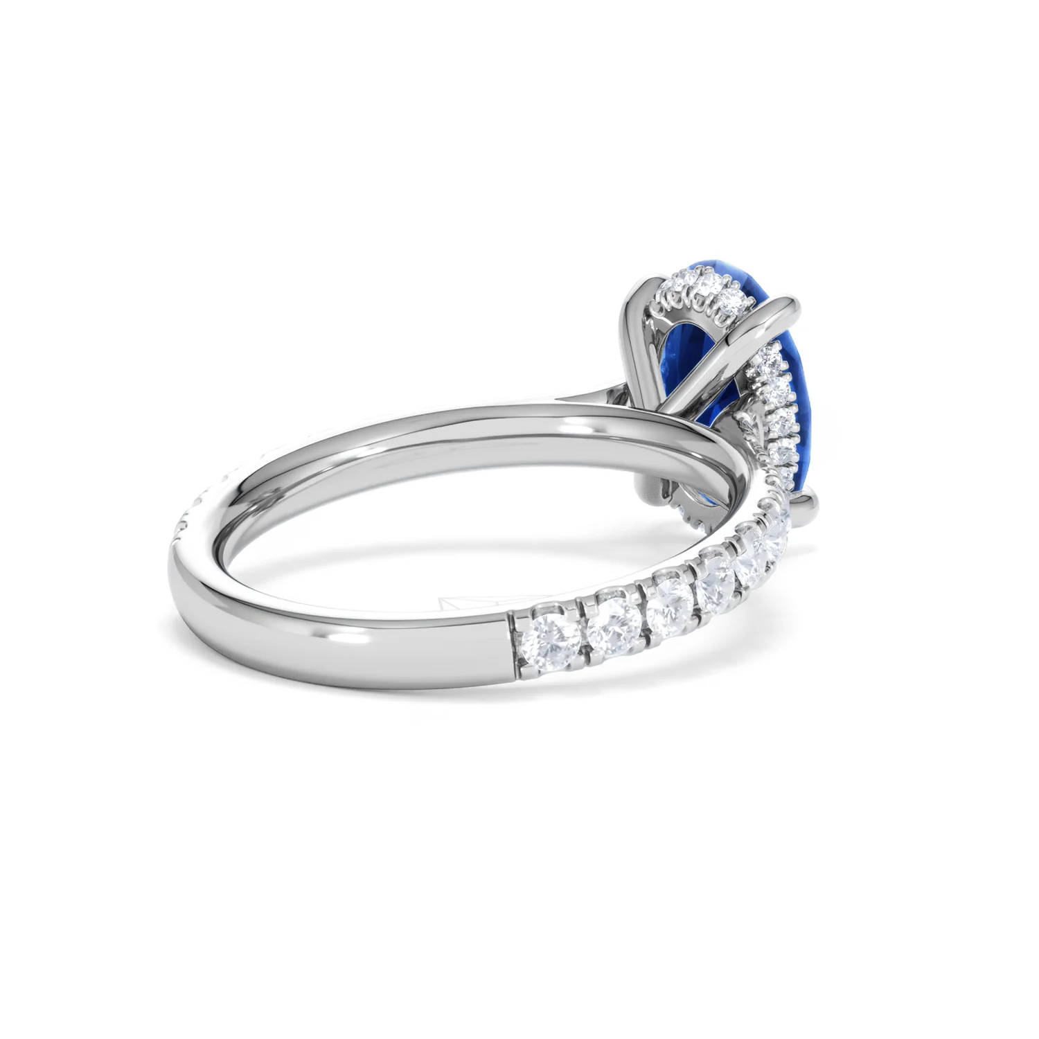 Amora Gem 2.00ct Oval Cut Lab Sapphire Hidden Halo Engagement Ring with Side Stones in 18K White Gold - Image 40