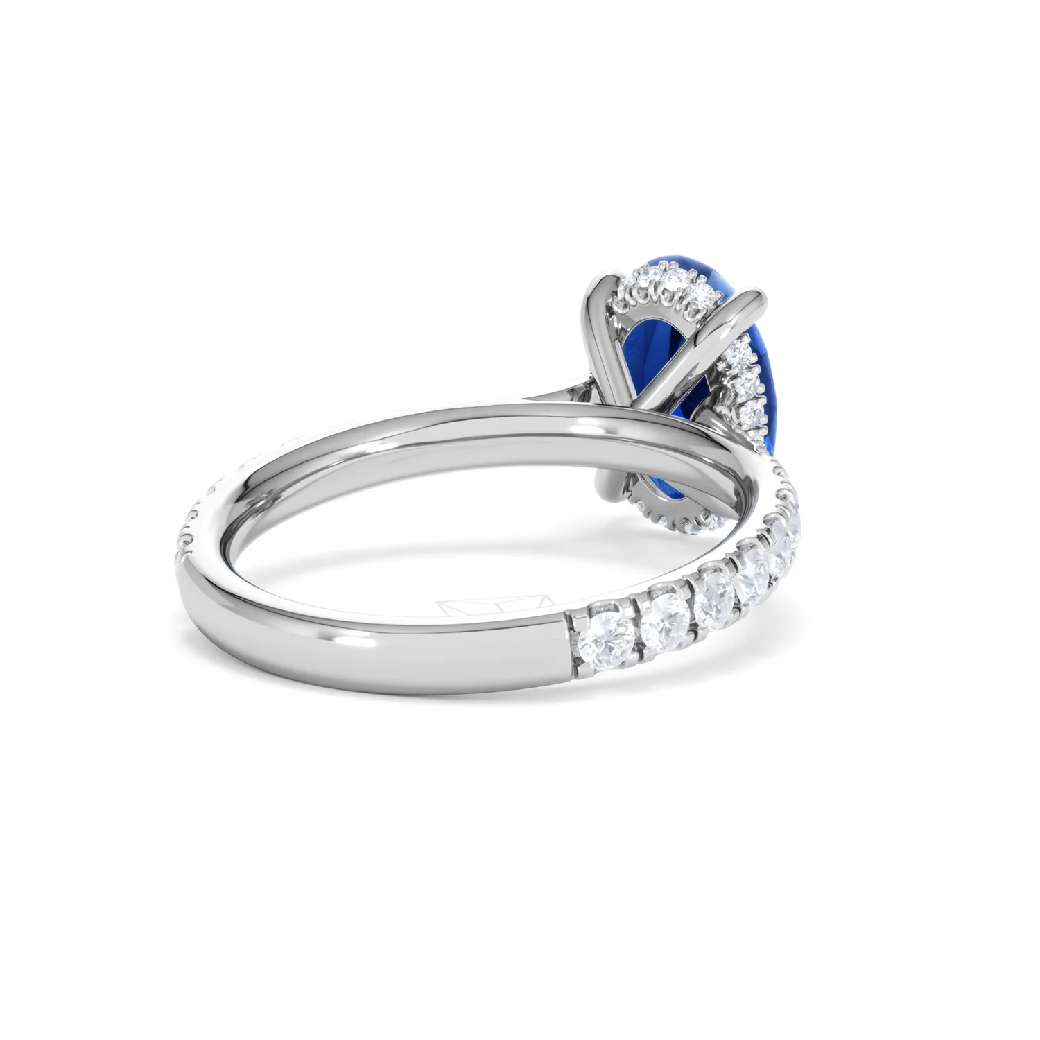 Amora Gem 2.00ct Oval Cut Lab Sapphire Hidden Halo Engagement Ring with Side Stones in 18K White Gold - Image 42