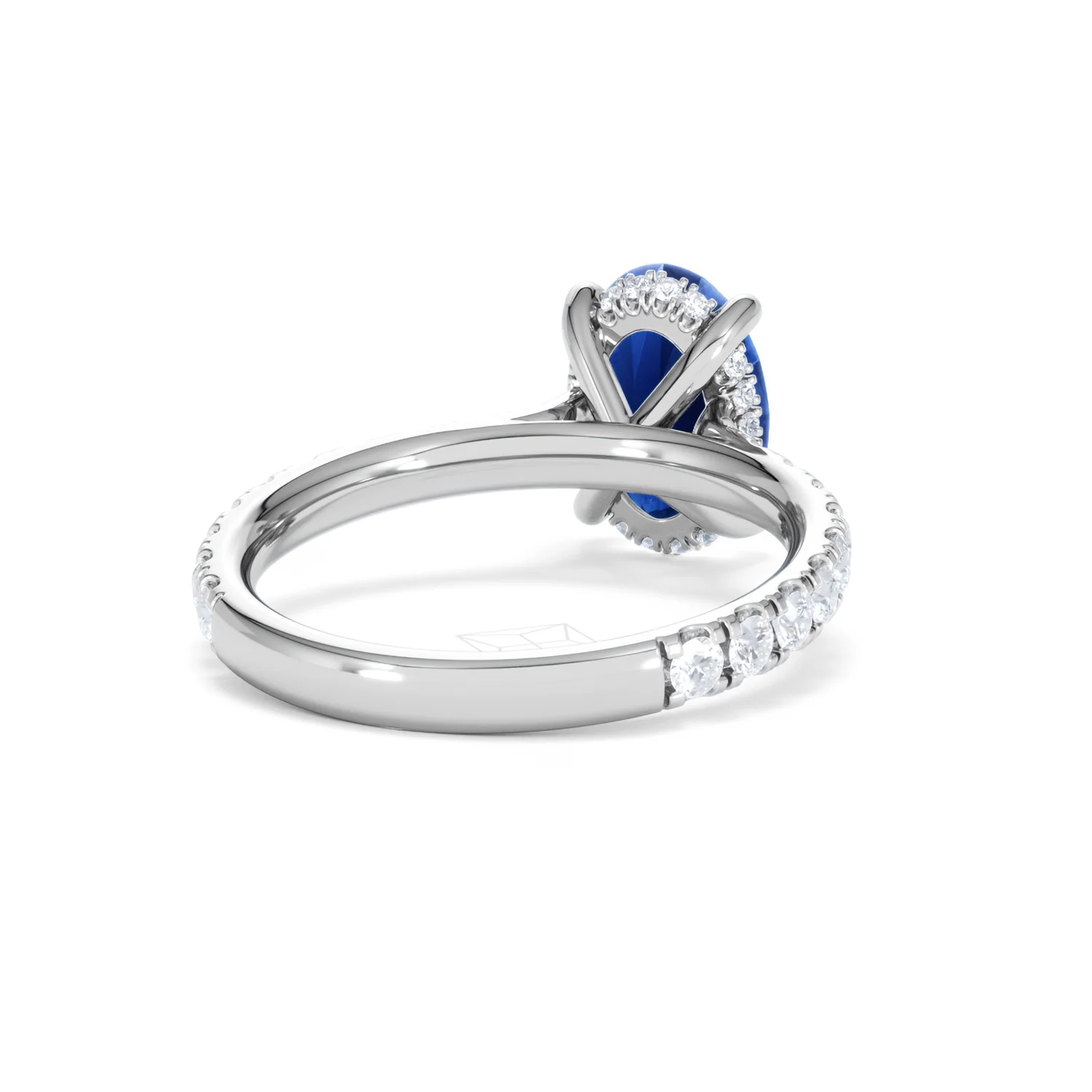 Amora Gem 2.00ct Oval Cut Lab Sapphire Hidden Halo Engagement Ring with Side Stones in 18K White Gold - Image 44