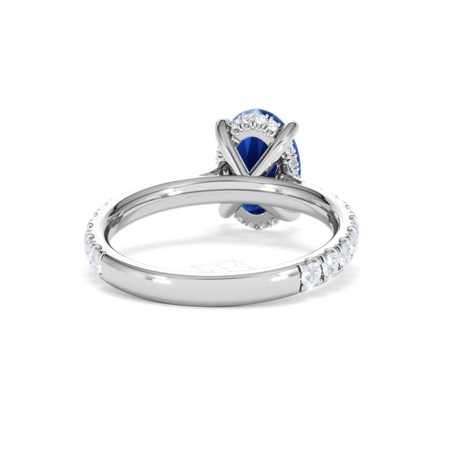 Amora Gem 2.00ct Oval Cut Lab Sapphire Hidden Halo Engagement Ring with Side Stones in 18K White Gold - Image 46