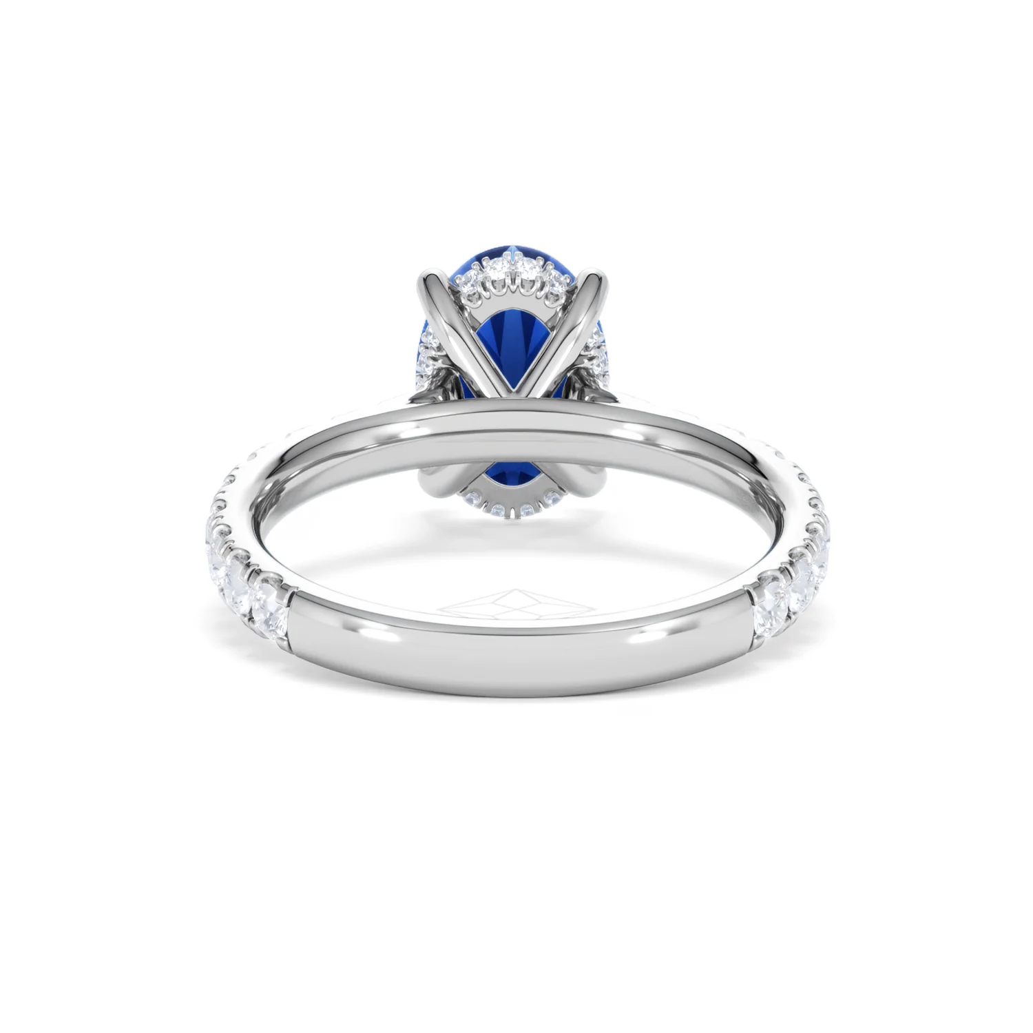 Amora Gem 2.00ct Oval Cut Lab Sapphire Hidden Halo Engagement Ring with Side Stones in 18K White Gold - Image 49