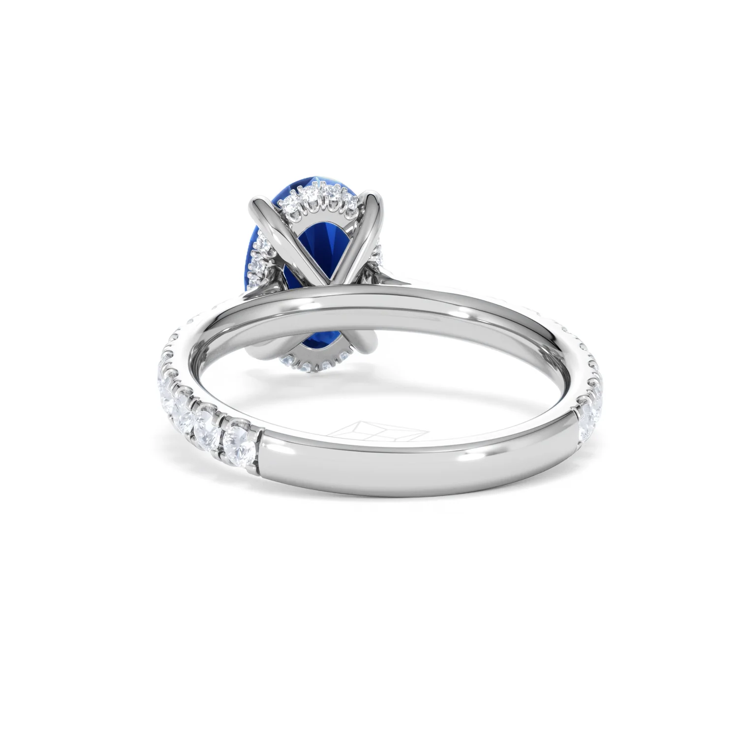 Amora Gem 2.00ct Oval Cut Lab Sapphire Hidden Halo Engagement Ring with Side Stones in 18K White Gold - Image 52