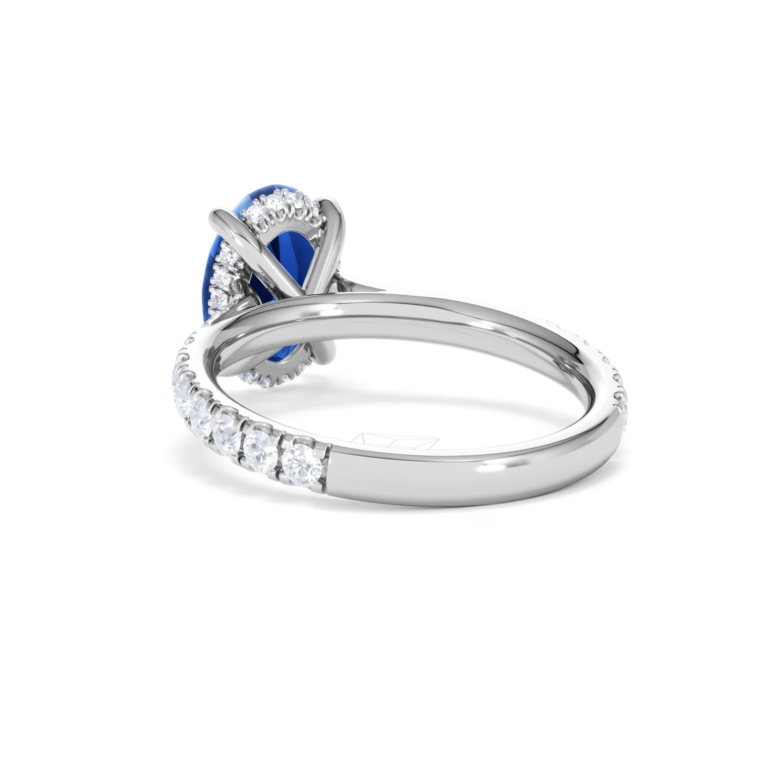 Amora Gem 2.00ct Oval Cut Lab Sapphire Hidden Halo Engagement Ring with Side Stones in 18K White Gold - Image 55