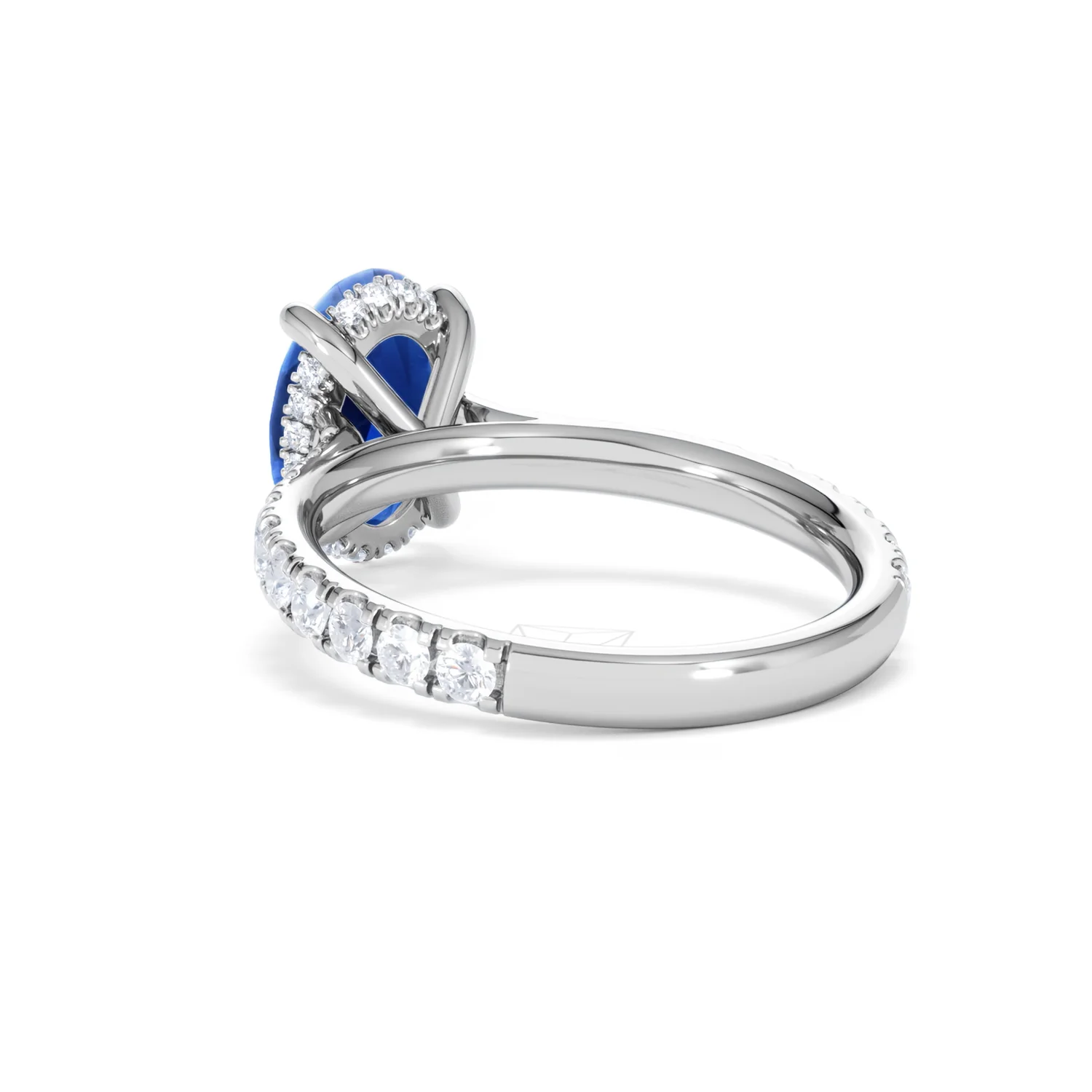 Amora Gem 2.00ct Oval Cut Lab Sapphire Hidden Halo Engagement Ring with Side Stones in 18K White Gold - Image 56