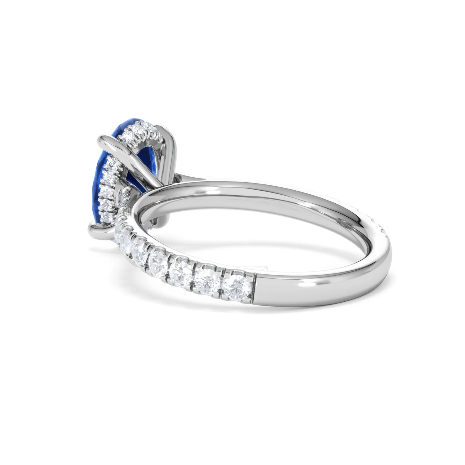 Amora Gem 2.00ct Oval Cut Lab Sapphire Hidden Halo Engagement Ring with Side Stones in 18K White Gold - Image 59