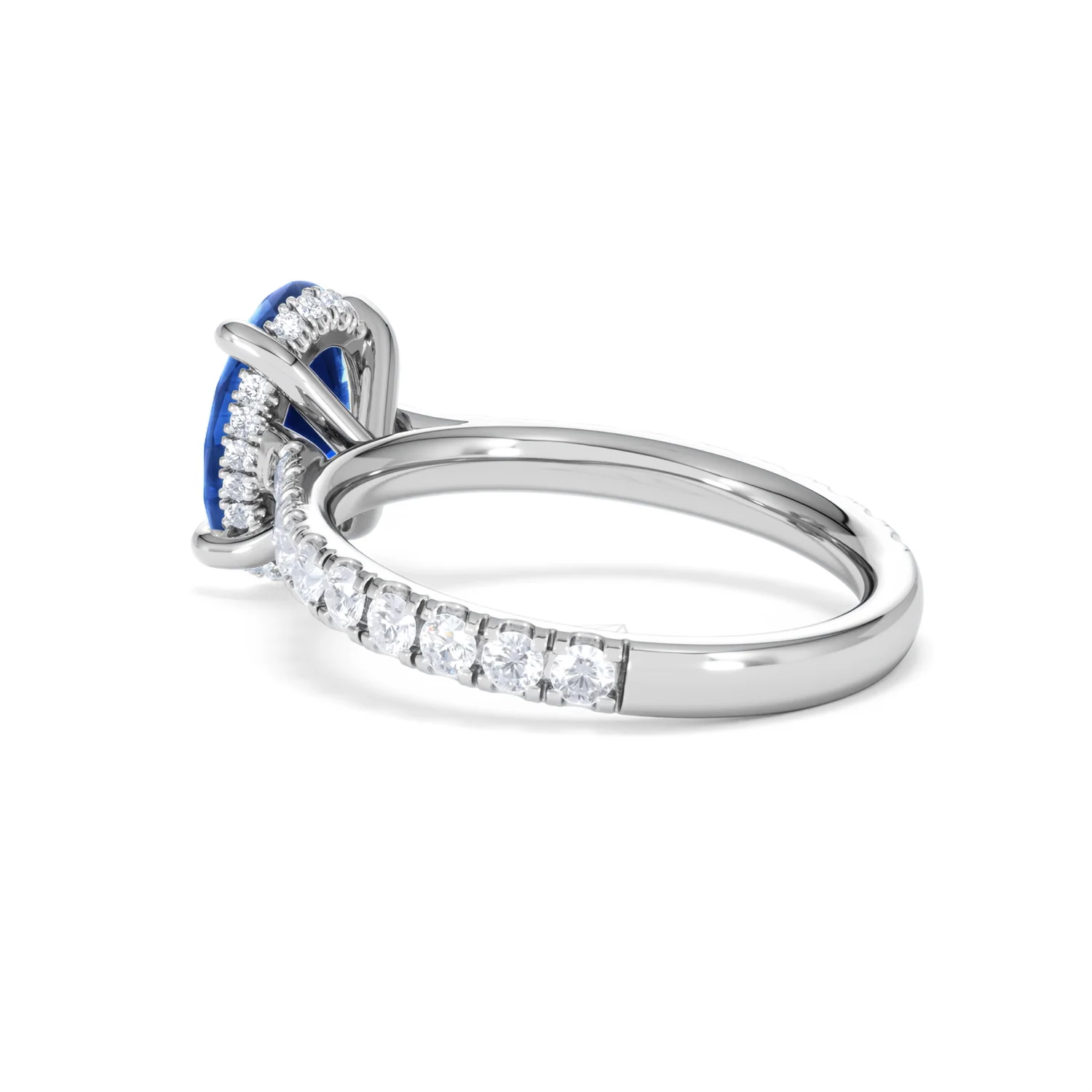 Amora Gem 2.00ct Oval Cut Lab Sapphire Hidden Halo Engagement Ring with Side Stones in 18K White Gold - Image 60