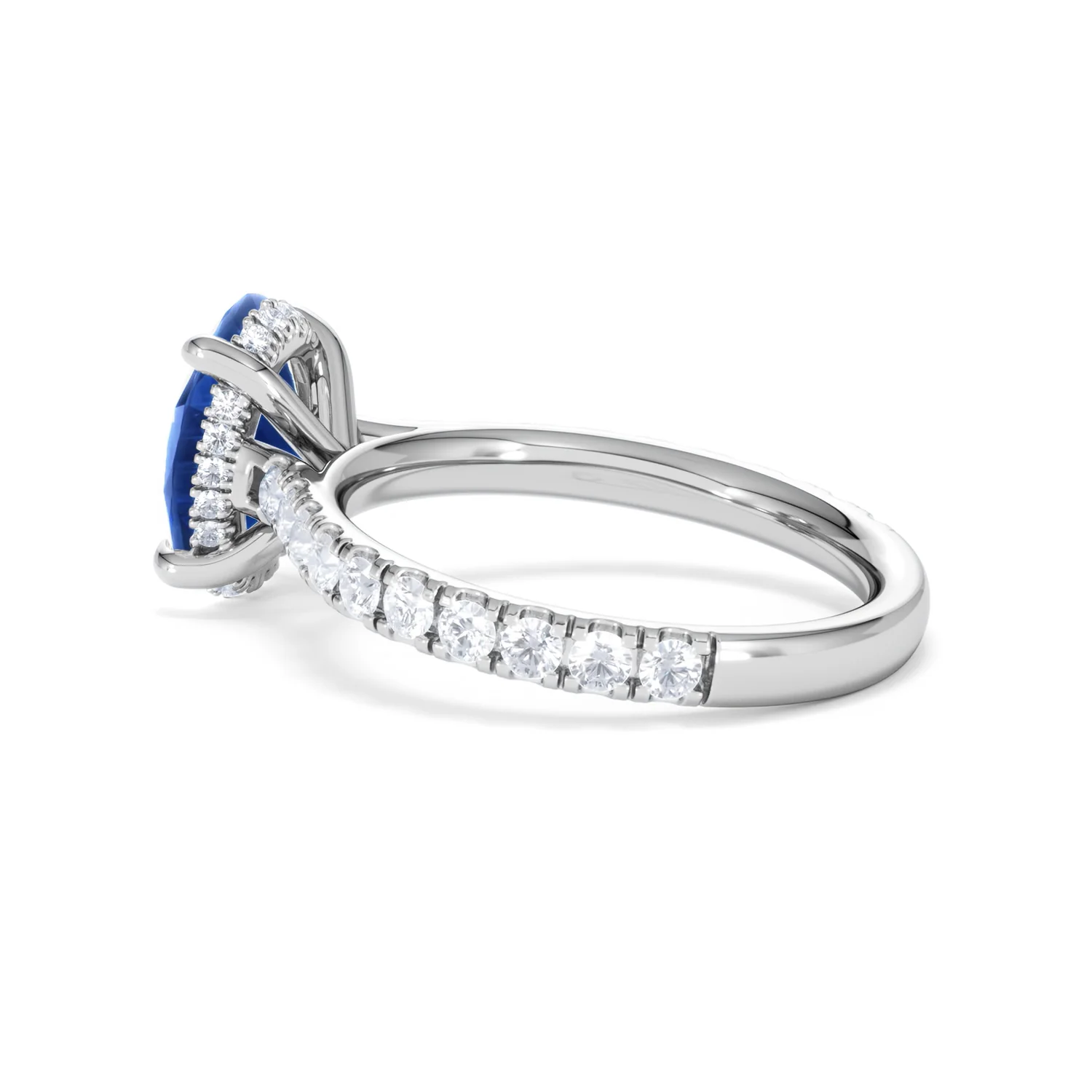 Amora Gem 2.00ct Oval Cut Lab Sapphire Hidden Halo Engagement Ring with Side Stones in 18K White Gold - Image 63