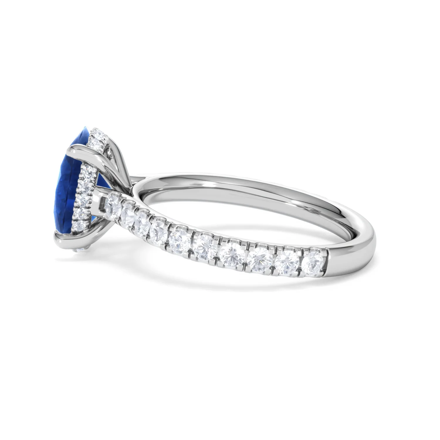 Amora Gem 2.00ct Oval Cut Lab Sapphire Hidden Halo Engagement Ring with Side Stones in 18K White Gold - Image 67