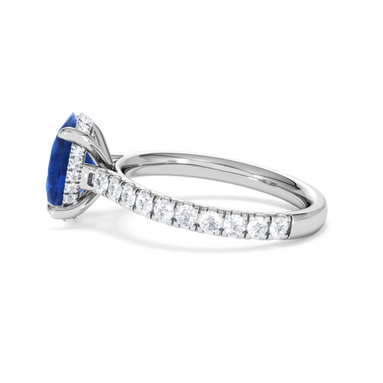 Amora Gem 2.00ct Oval Cut Lab Sapphire Hidden Halo Engagement Ring with Side Stones in 18K White Gold - Image 68