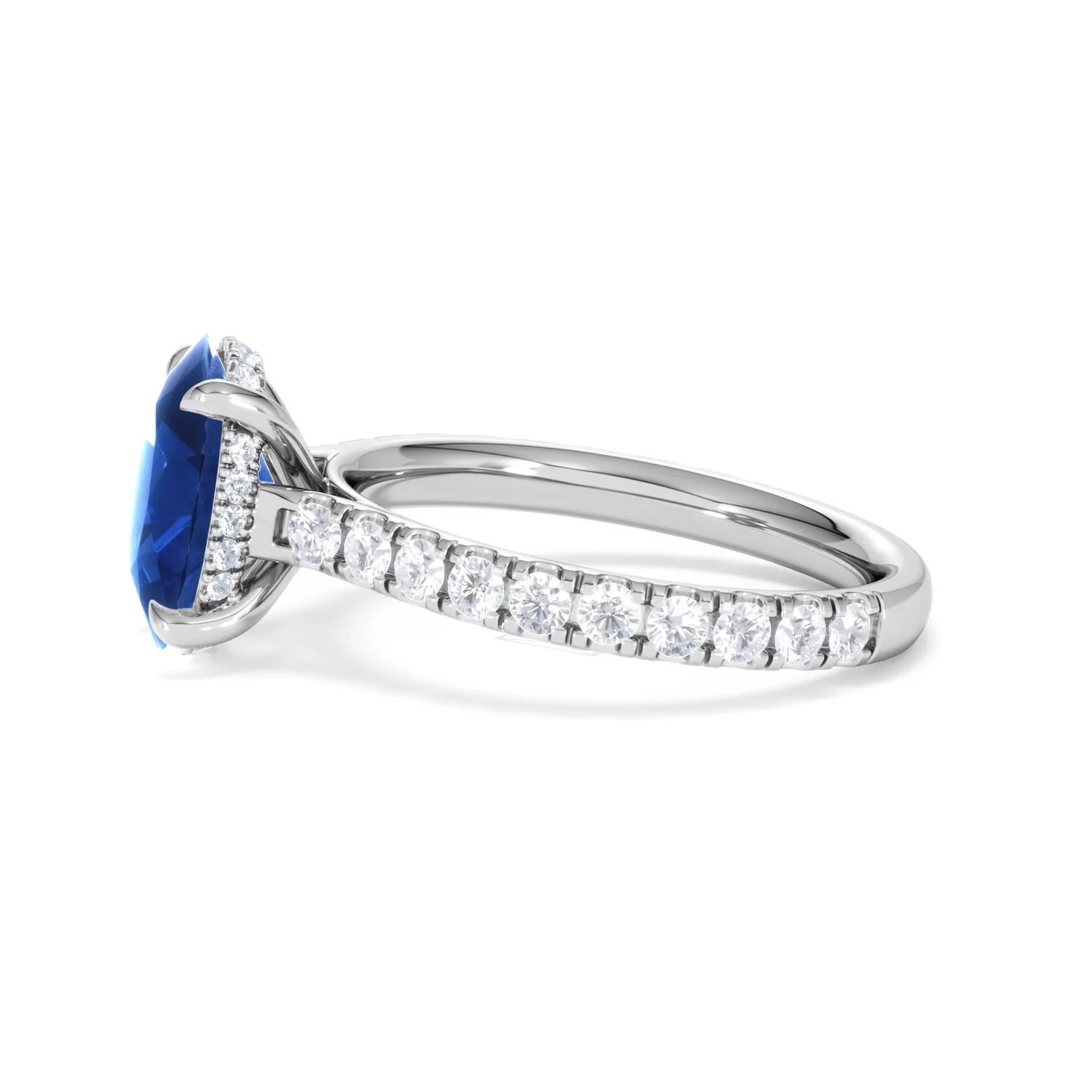 Amora Gem 2.00ct Oval Cut Lab Sapphire Hidden Halo Engagement Ring with Side Stones in 18K White Gold - Image 71