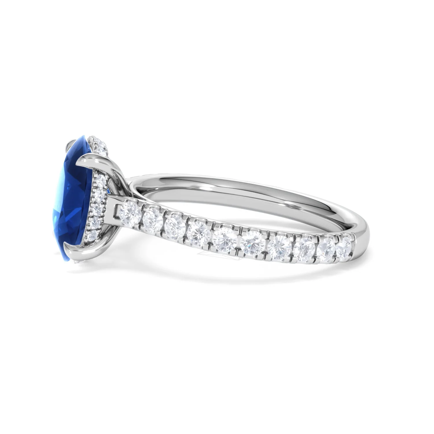Amora Gem 2.00ct Oval Cut Lab Sapphire Hidden Halo Engagement Ring with Side Stones in 18K White Gold - Image 72