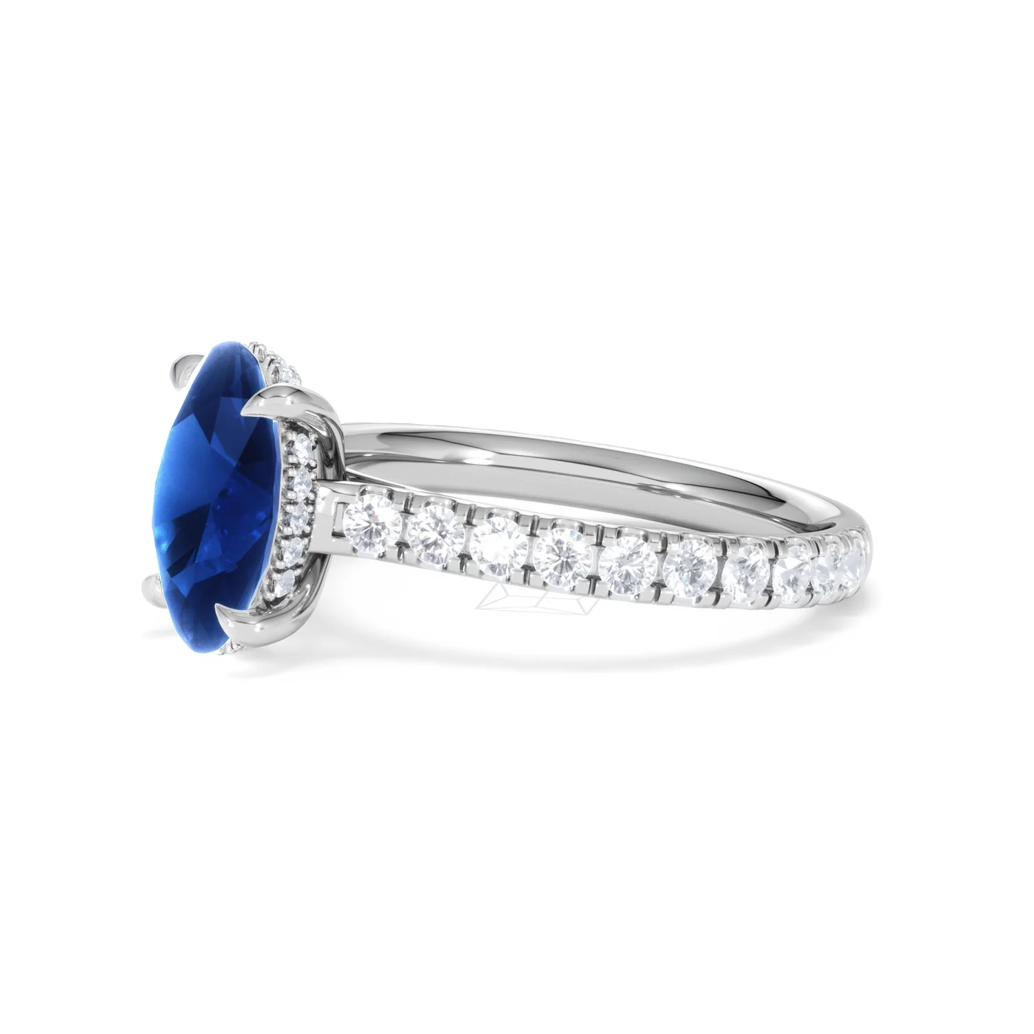 Amora Gem 2.00ct Oval Cut Lab Sapphire Hidden Halo Engagement Ring with Side Stones in 18K White Gold - Image 76