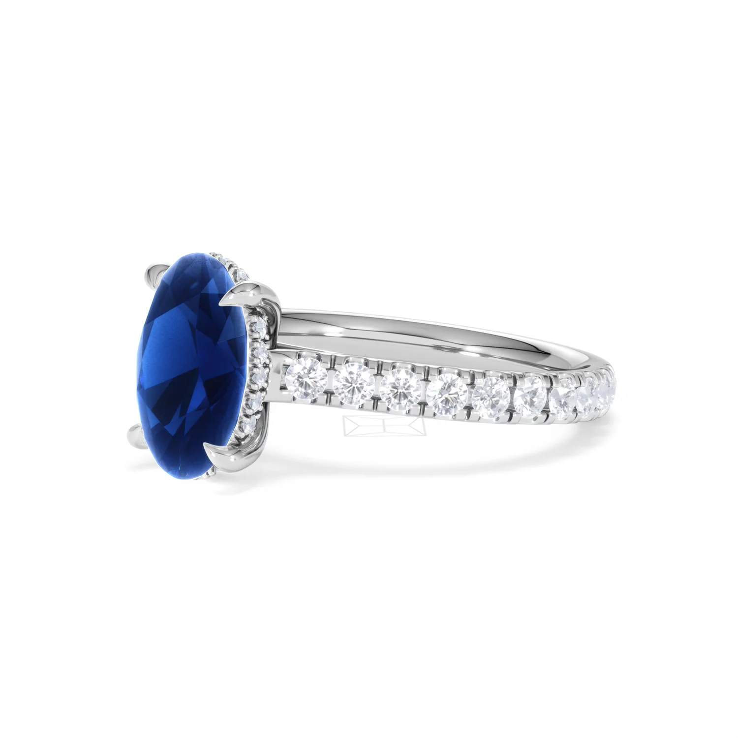 Amora Gem 2.00ct Oval Cut Lab Sapphire Hidden Halo Engagement Ring with Side Stones in 18K White Gold - Image 79