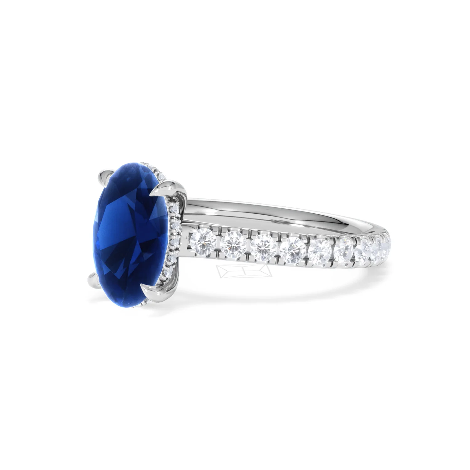Amora Gem 2.00ct Oval Cut Lab Sapphire Hidden Halo Engagement Ring with Side Stones in 18K White Gold - Image 80