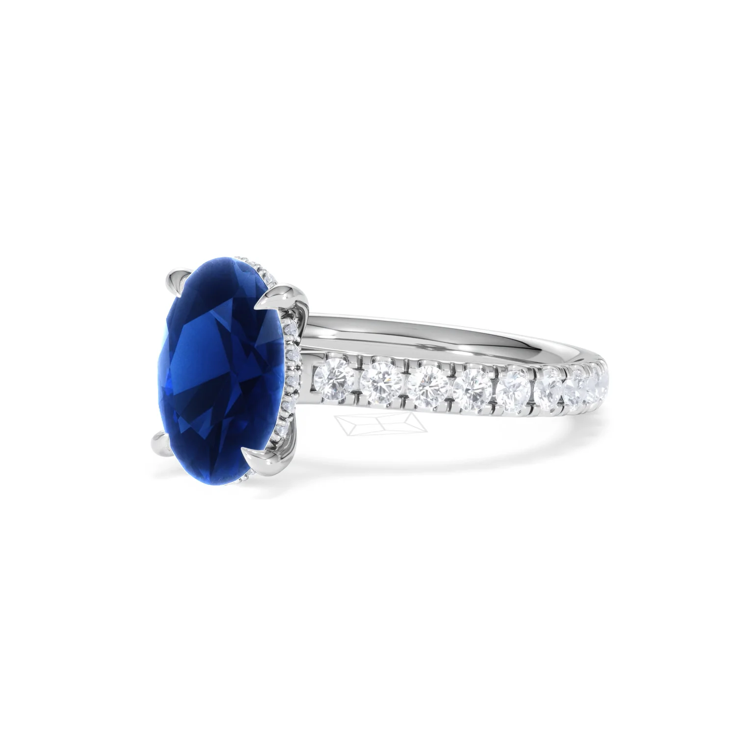 Amora Gem 2.00ct Oval Cut Lab Sapphire Hidden Halo Engagement Ring with Side Stones in 18K White Gold - Image 81