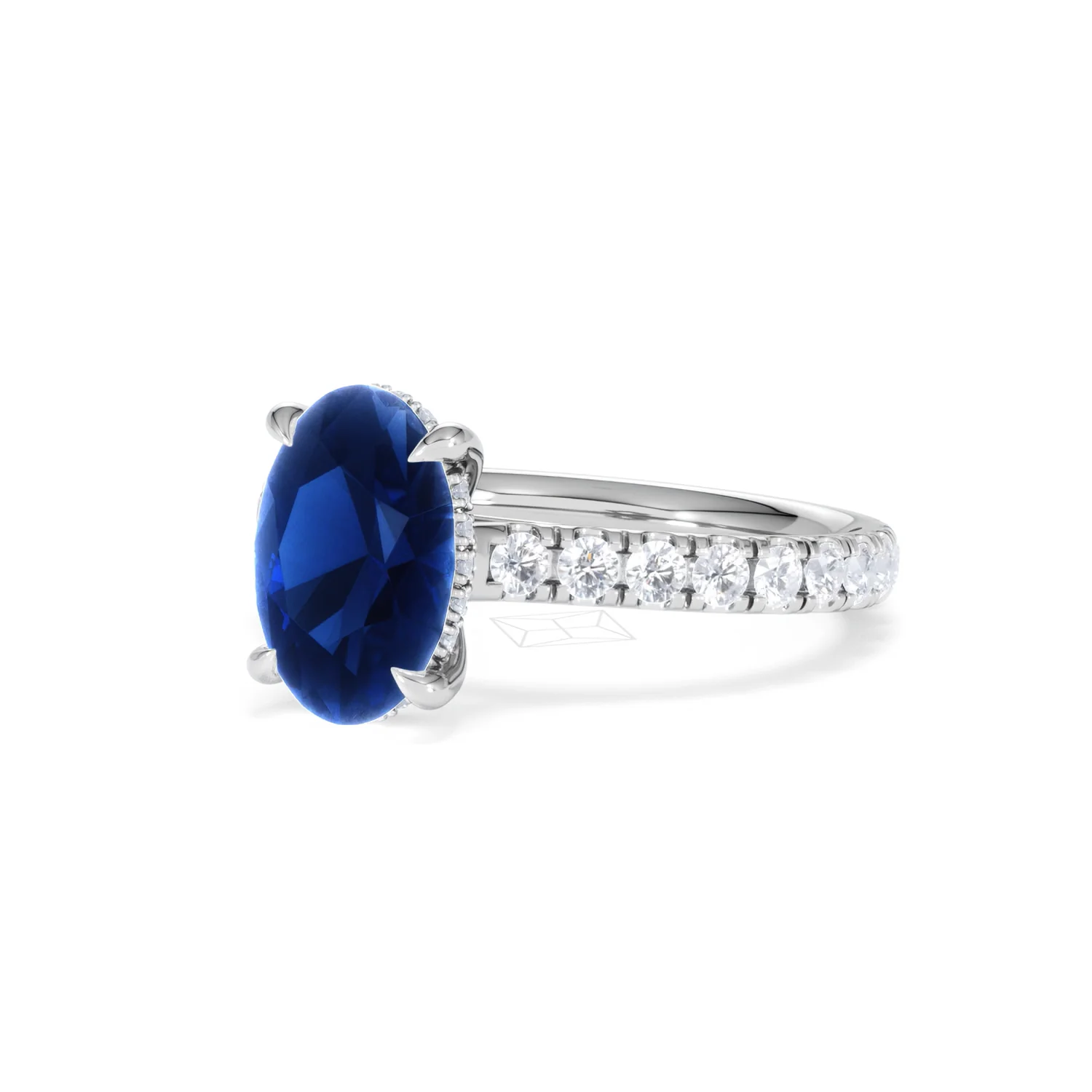 Amora Gem 2.00ct Oval Cut Lab Sapphire Hidden Halo Engagement Ring with Side Stones in 18K White Gold - Image 82
