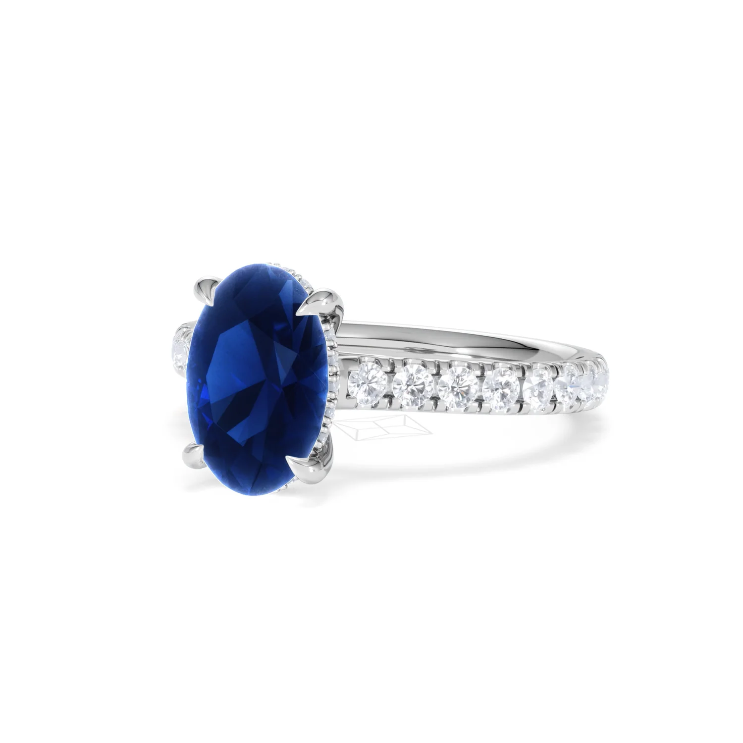 Amora Gem 2.00ct Oval Cut Lab Sapphire Hidden Halo Engagement Ring with Side Stones in 18K White Gold - Image 83