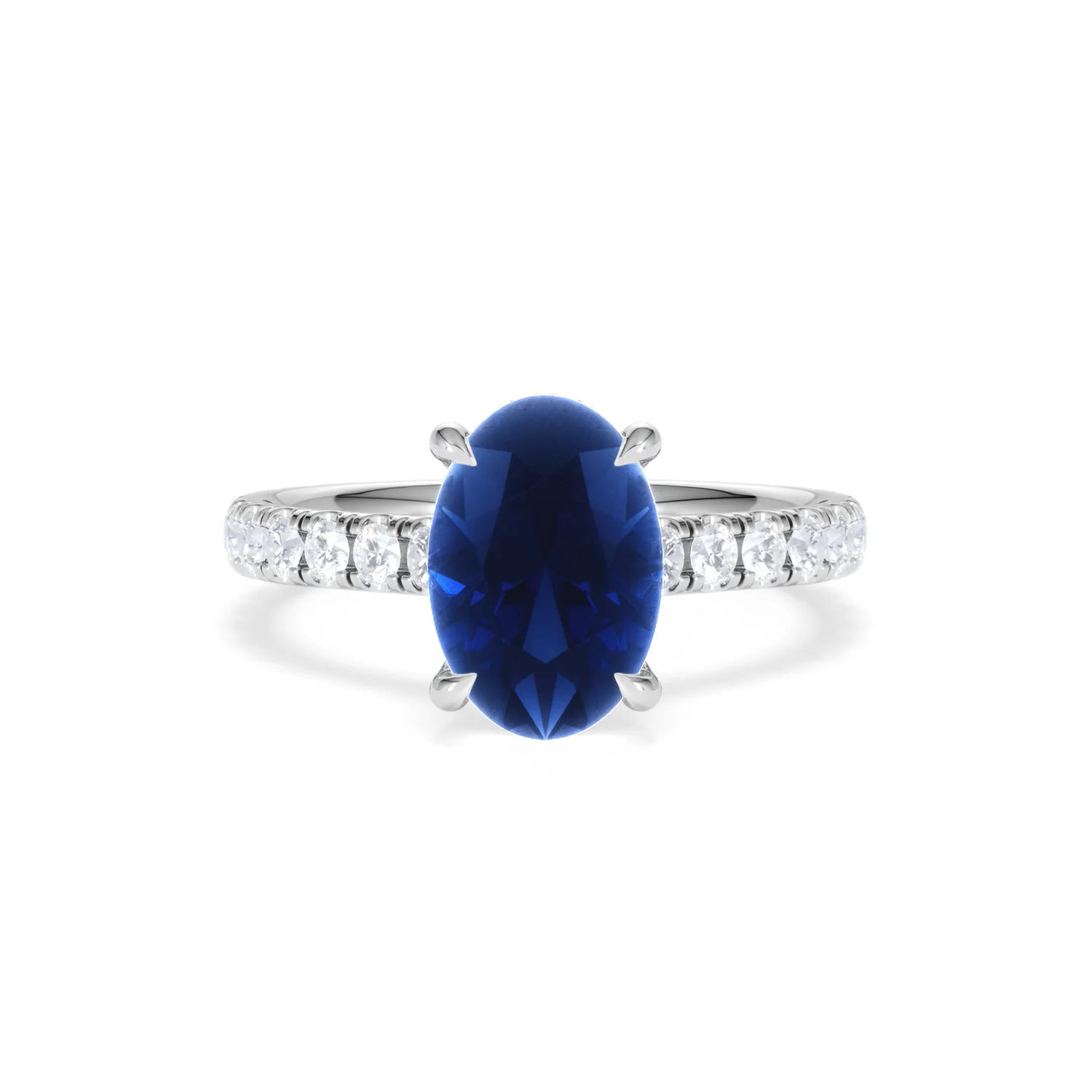 Amora Gem 2.00ct Oval Cut Lab Sapphire Hidden Halo Engagement Ring with Side Stones in 18K White Gold - Image 9