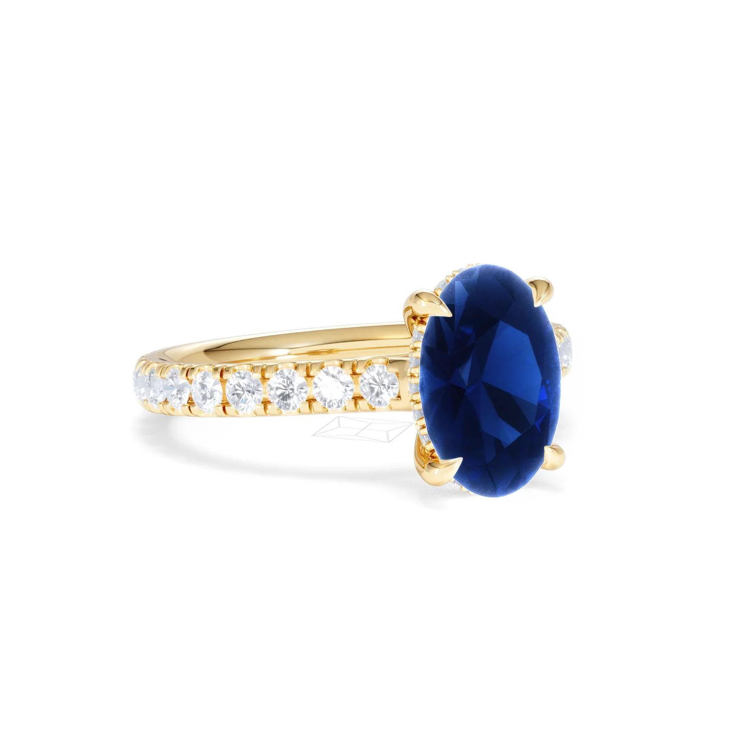 Amora Gem 2.00ct Oval Cut Lab Sapphire Hidden Halo Engagement Ring with Side Stones in 18K Yellow Gold - Image 15