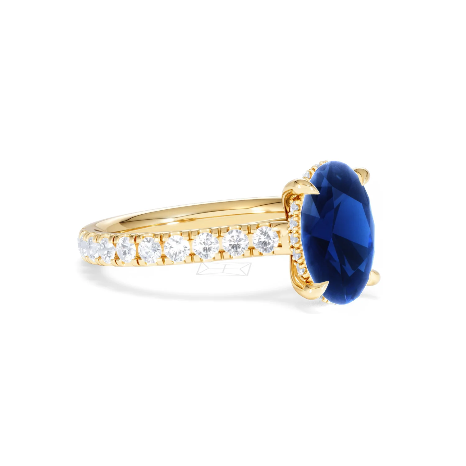 Amora Gem 2.00ct Oval Cut Lab Sapphire Hidden Halo Engagement Ring with Side Stones in 18K Yellow Gold - Image 18