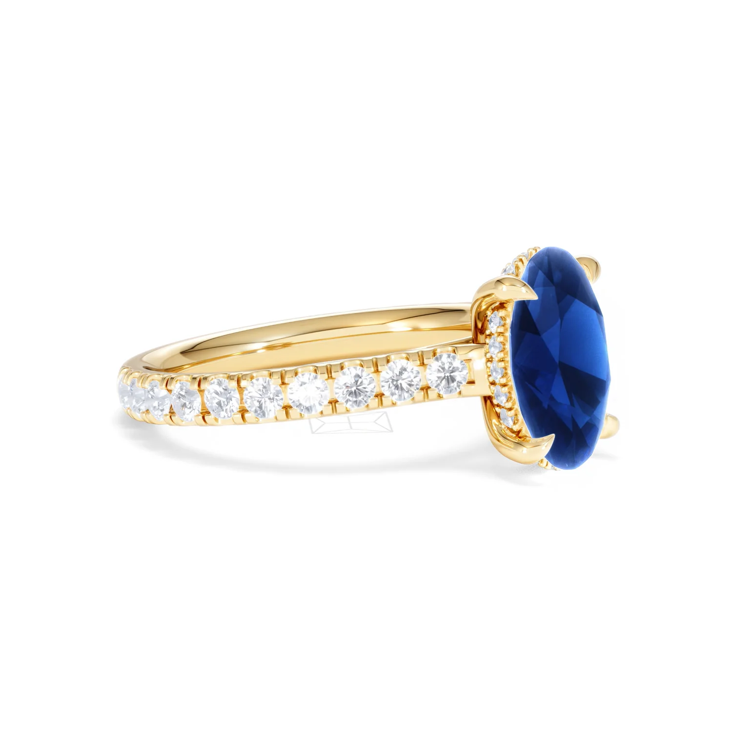 Amora Gem 2.00ct Oval Cut Lab Sapphire Hidden Halo Engagement Ring with Side Stones in 18K Yellow Gold - Image 20