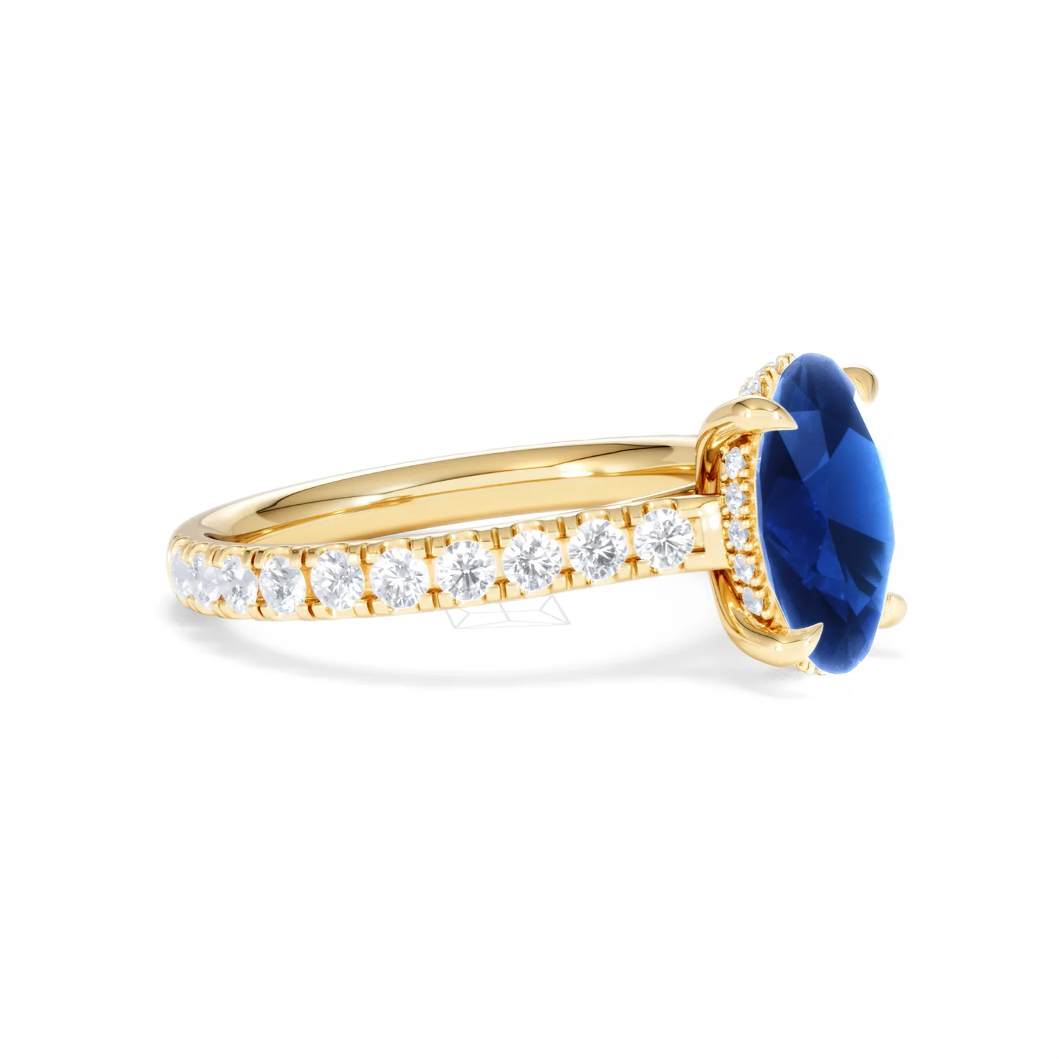 Amora Gem 2.00ct Oval Cut Lab Sapphire Hidden Halo Engagement Ring with Side Stones in 18K Yellow Gold - Image 21