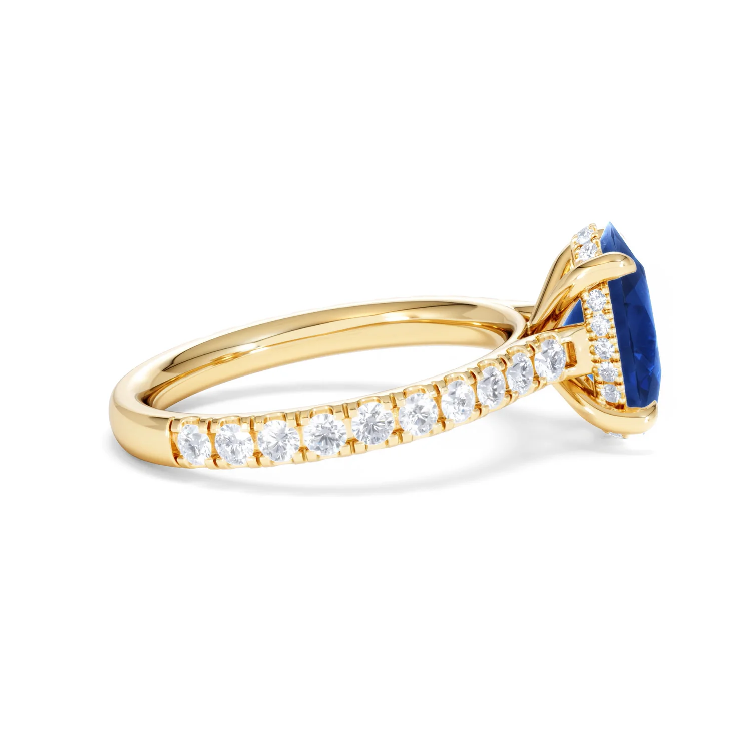 Amora Gem 2.00ct Oval Cut Lab Sapphire Hidden Halo Engagement Ring with Side Stones in 18K Yellow Gold - Image 29