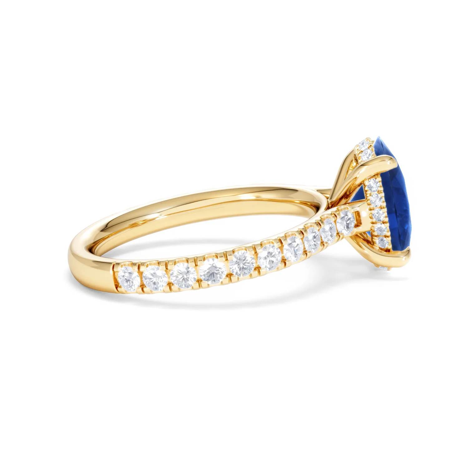 Amora Gem 2.00ct Oval Cut Lab Sapphire Hidden Halo Engagement Ring with Side Stones in 18K Yellow Gold - Image 30