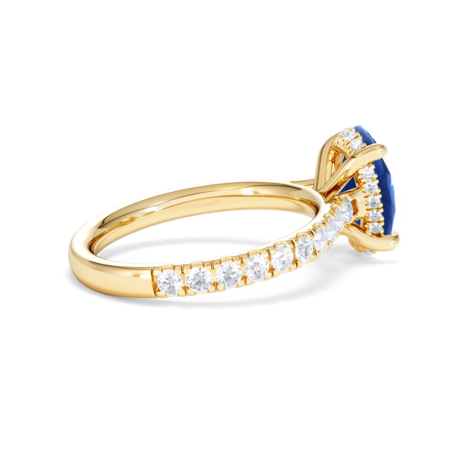 Amora Gem 2.00ct Oval Cut Lab Sapphire Hidden Halo Engagement Ring with Side Stones in 18K Yellow Gold - Image 34