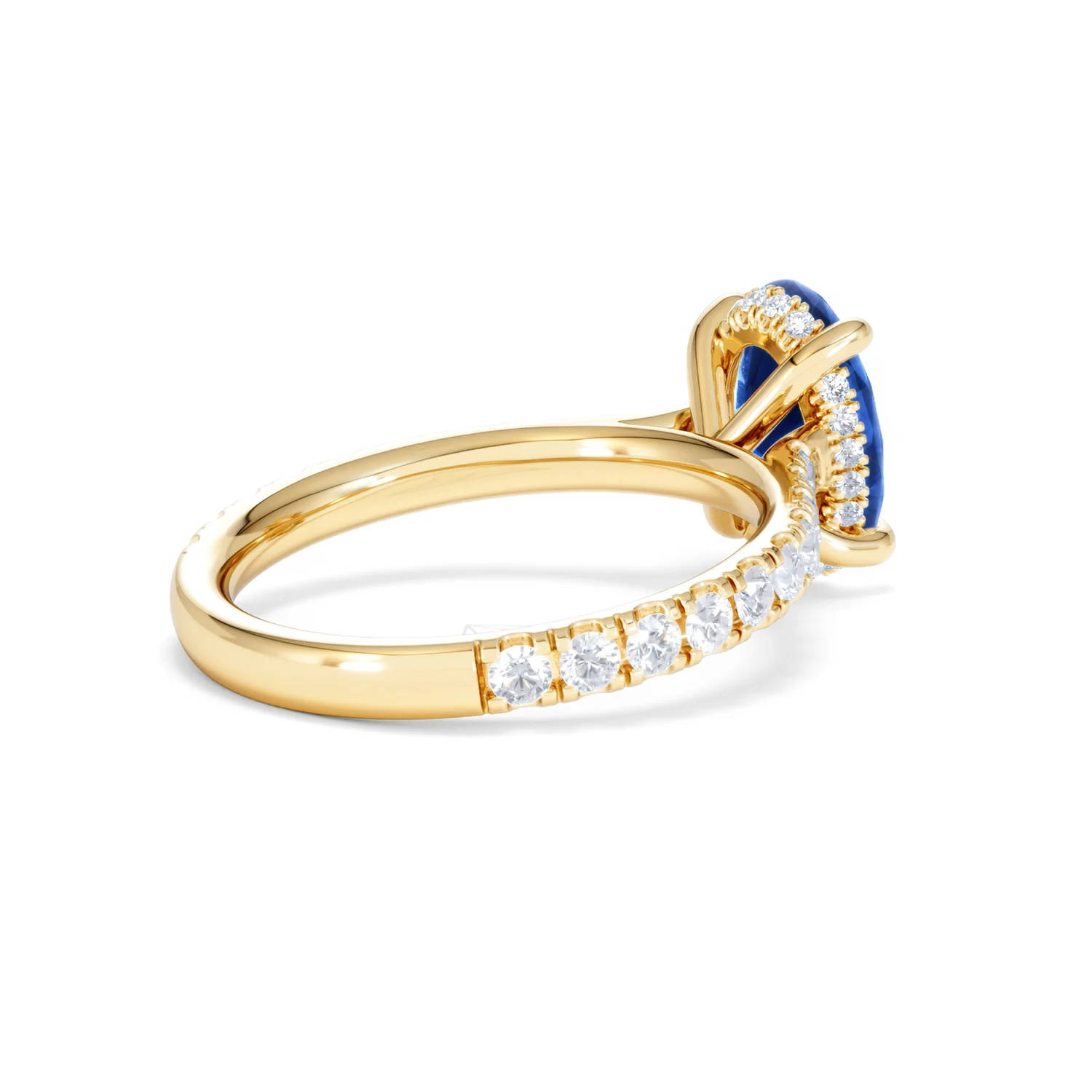 Amora Gem 2.00ct Oval Cut Lab Sapphire Hidden Halo Engagement Ring with Side Stones in 18K Yellow Gold - Image 38