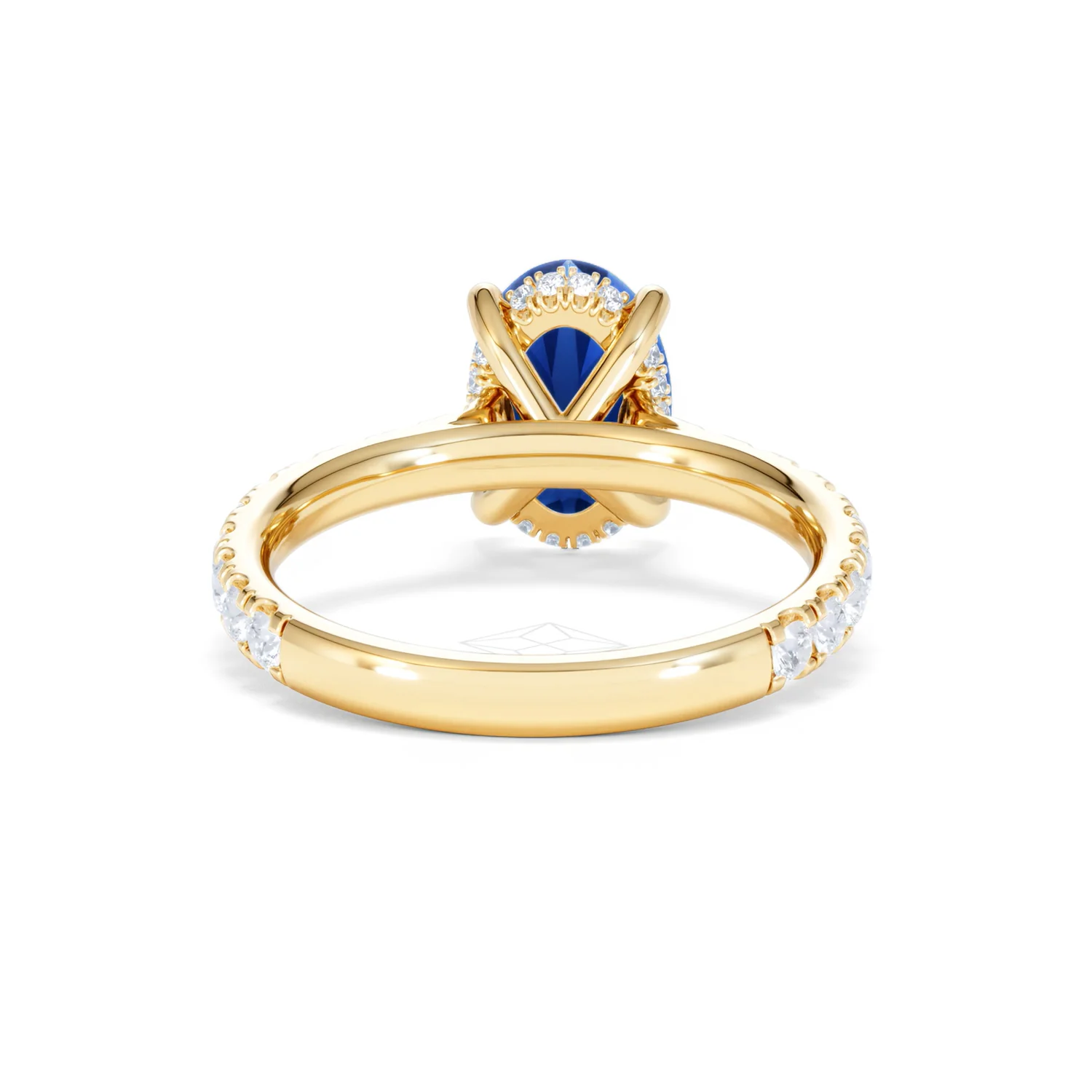 Amora Gem 2.00ct Oval Cut Lab Sapphire Hidden Halo Engagement Ring with Side Stones in 18K Yellow Gold - Image 48