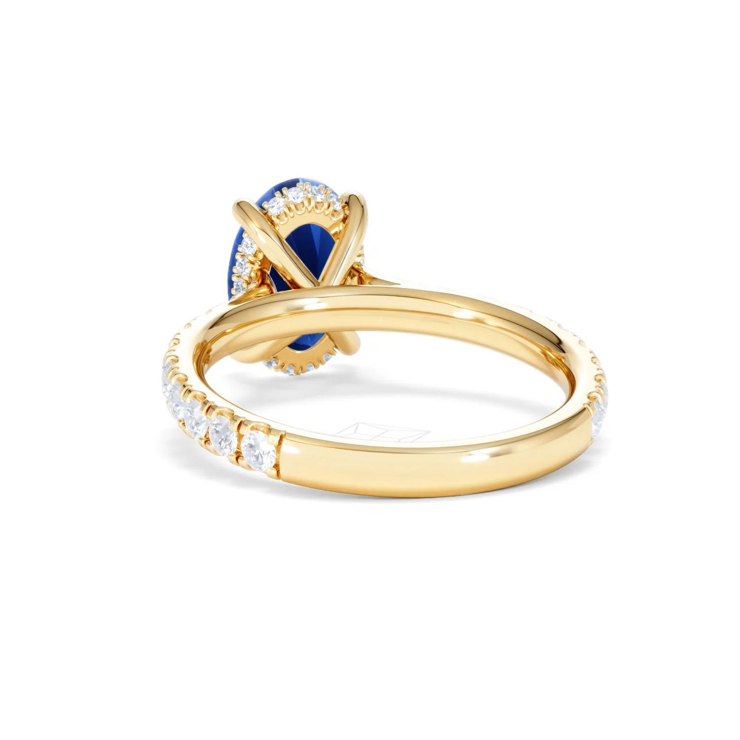 Amora Gem 2.00ct Oval Cut Lab Sapphire Hidden Halo Engagement Ring with Side Stones in 18K Yellow Gold - Image 53