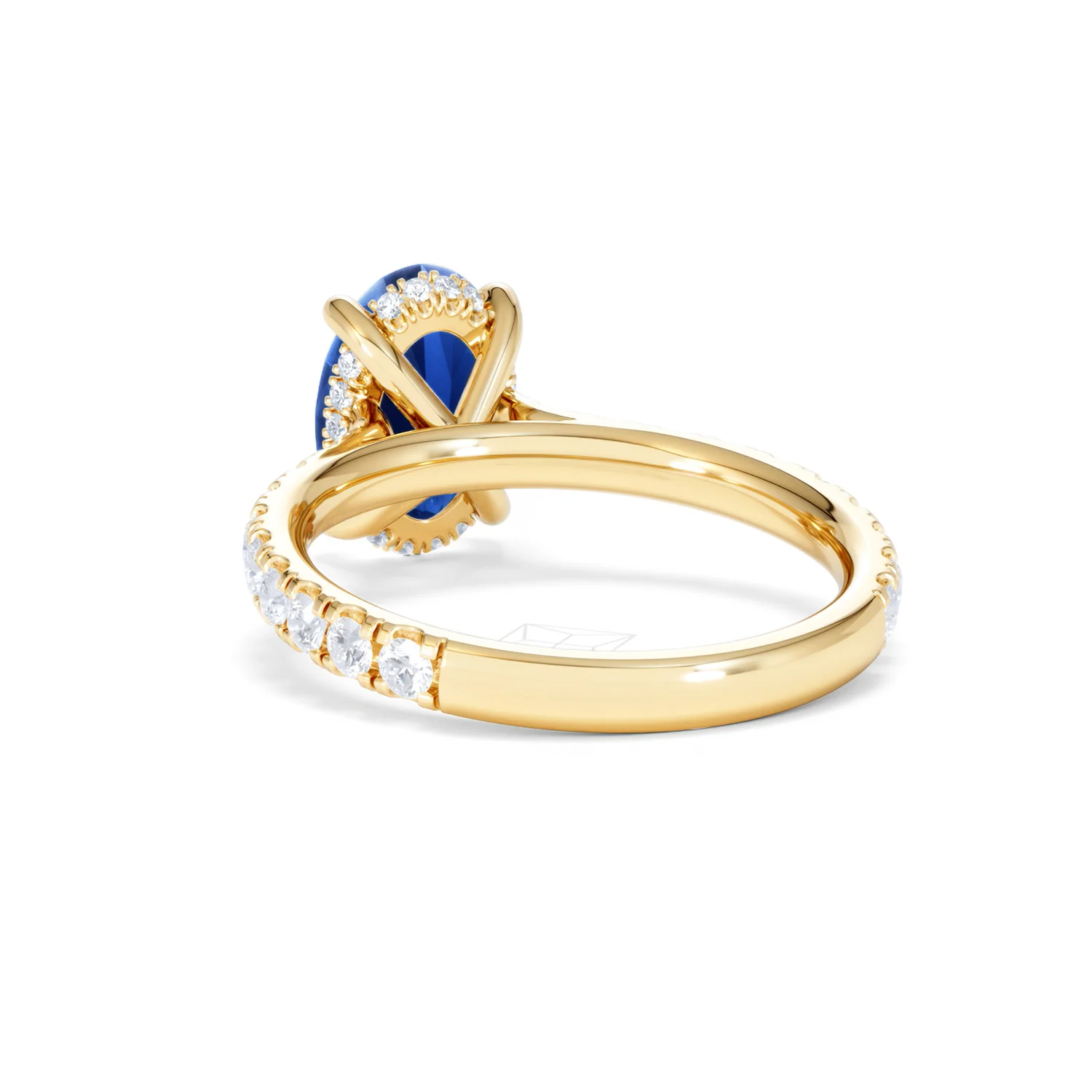 Amora Gem 2.00ct Oval Cut Lab Sapphire Hidden Halo Engagement Ring with Side Stones in 18K Yellow Gold - Image 54