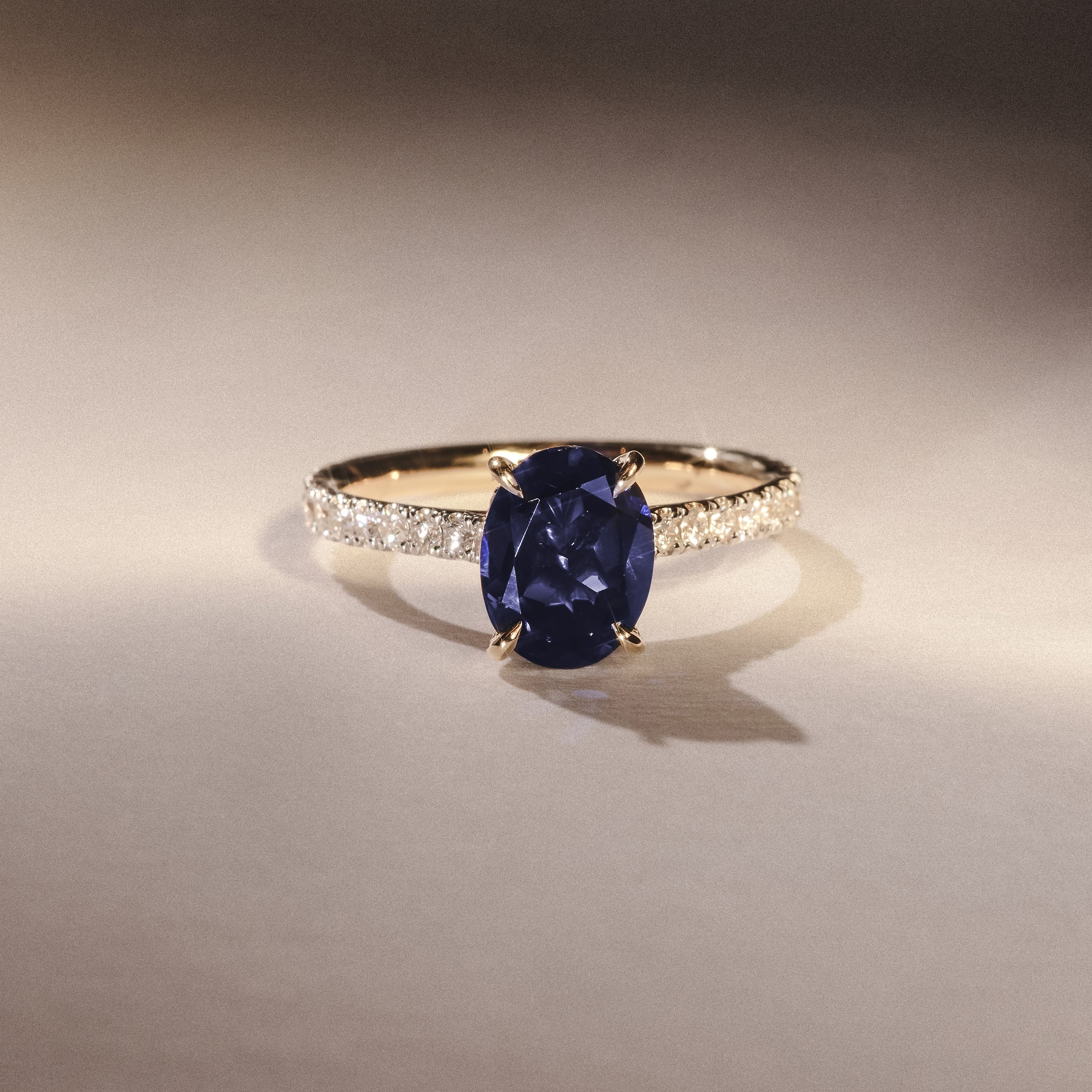 Amora Gem 2.00ct Oval Cut Lab Sapphire Hidden Halo Engagement Ring with Side Stones in 18K Yellow Gold - Image 6