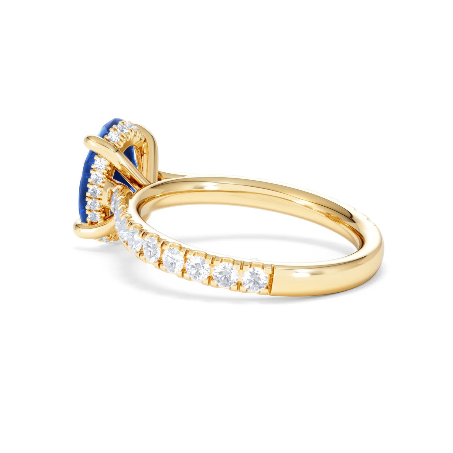 Amora Gem 2.00ct Oval Cut Lab Sapphire Hidden Halo Engagement Ring with Side Stones in 18K Yellow Gold - Image 61