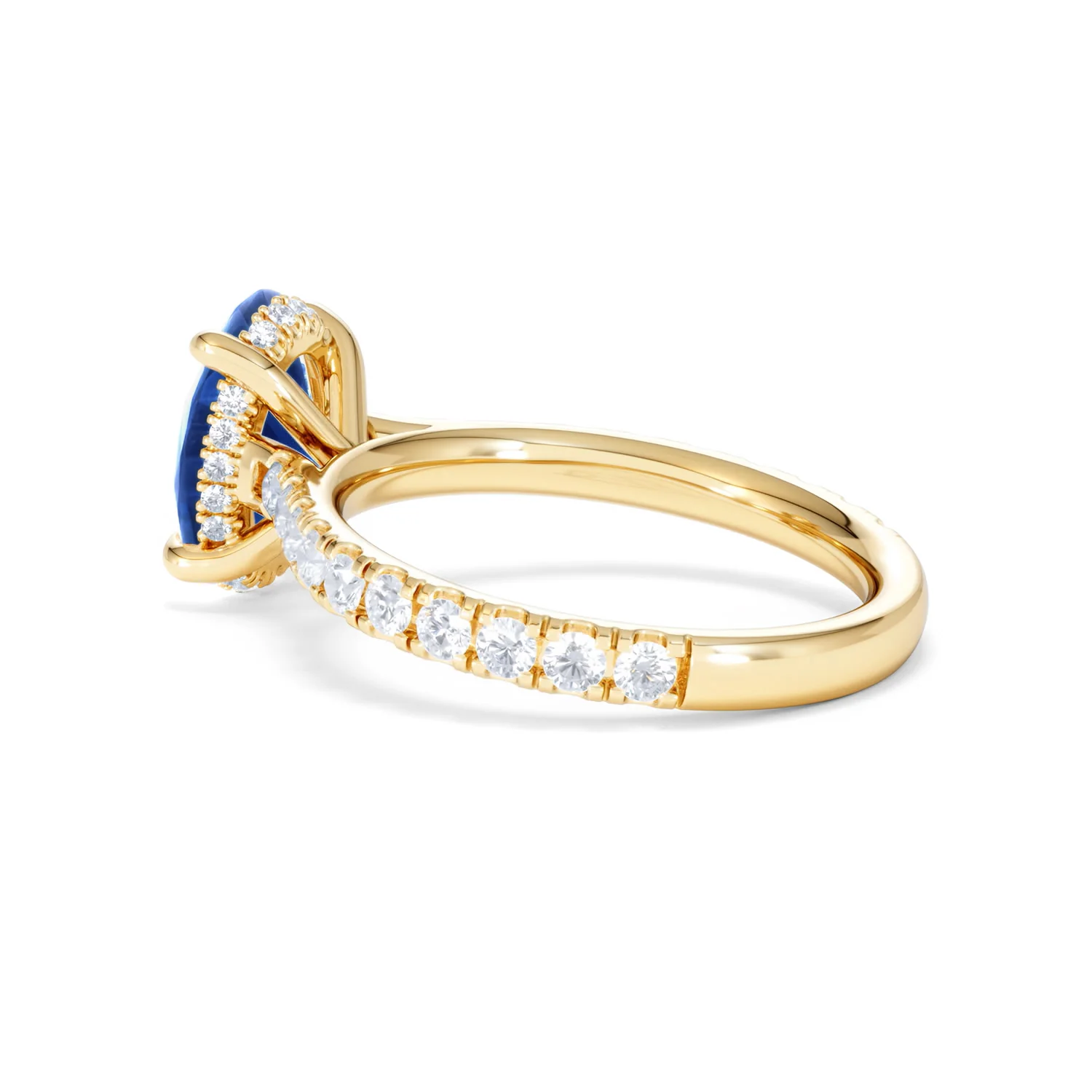 Amora Gem 2.00ct Oval Cut Lab Sapphire Hidden Halo Engagement Ring with Side Stones in 18K Yellow Gold - Image 62