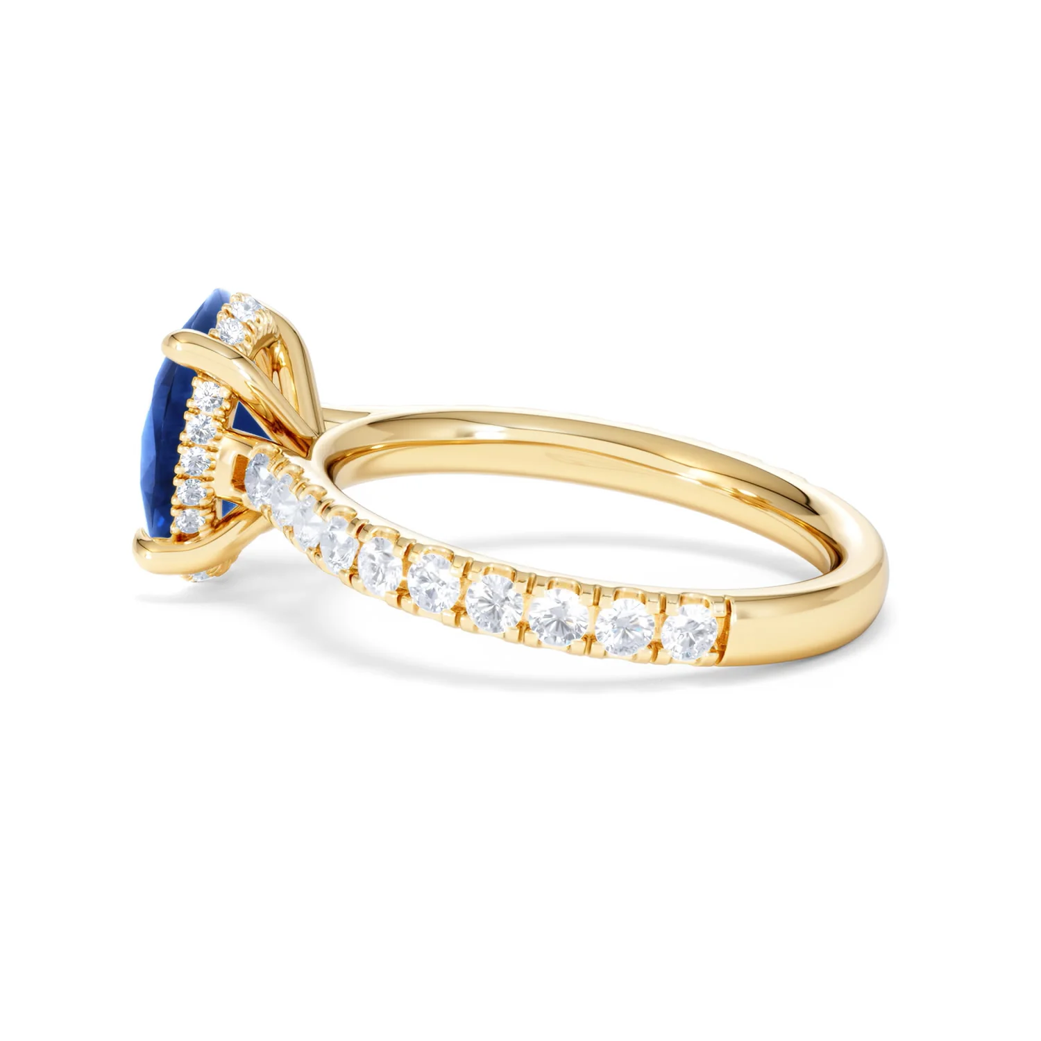 Amora Gem 2.00ct Oval Cut Lab Sapphire Hidden Halo Engagement Ring with Side Stones in 18K Yellow Gold - Image 65